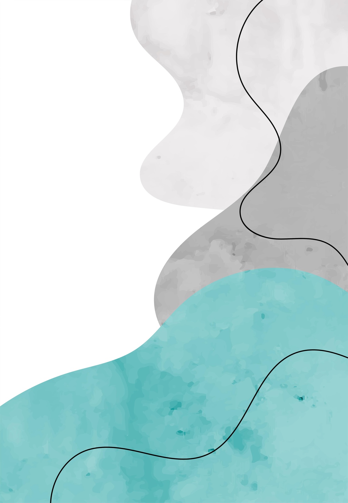 Abstract Teal & Grey Organic Shapes Wall Art