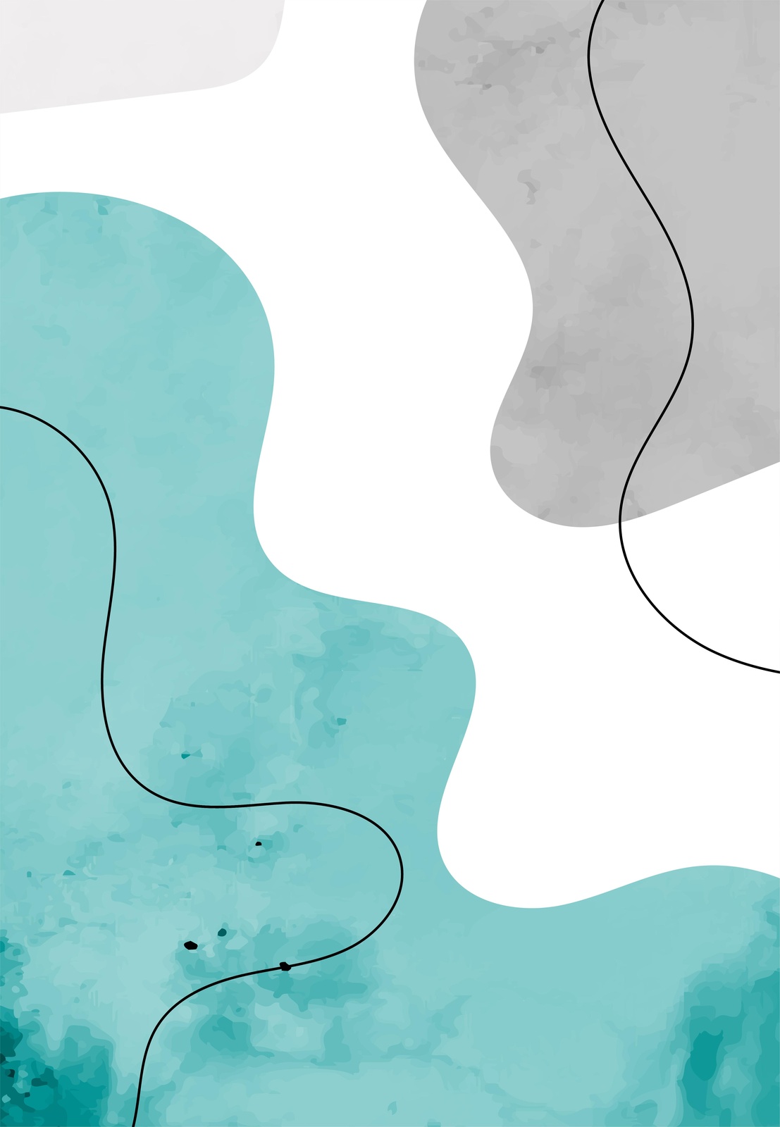 Abstract Teal & Gray Organic Shapes Wall Art