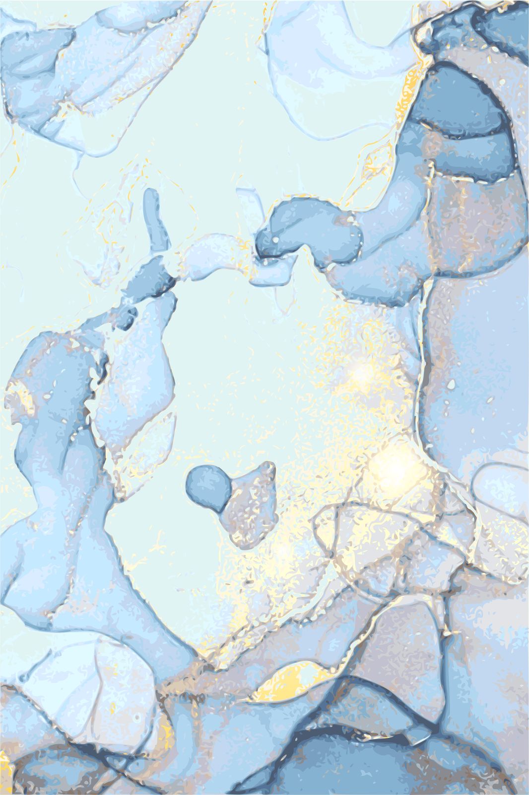 Serene Blue & Gold Abstract Ink Wash Wall Art