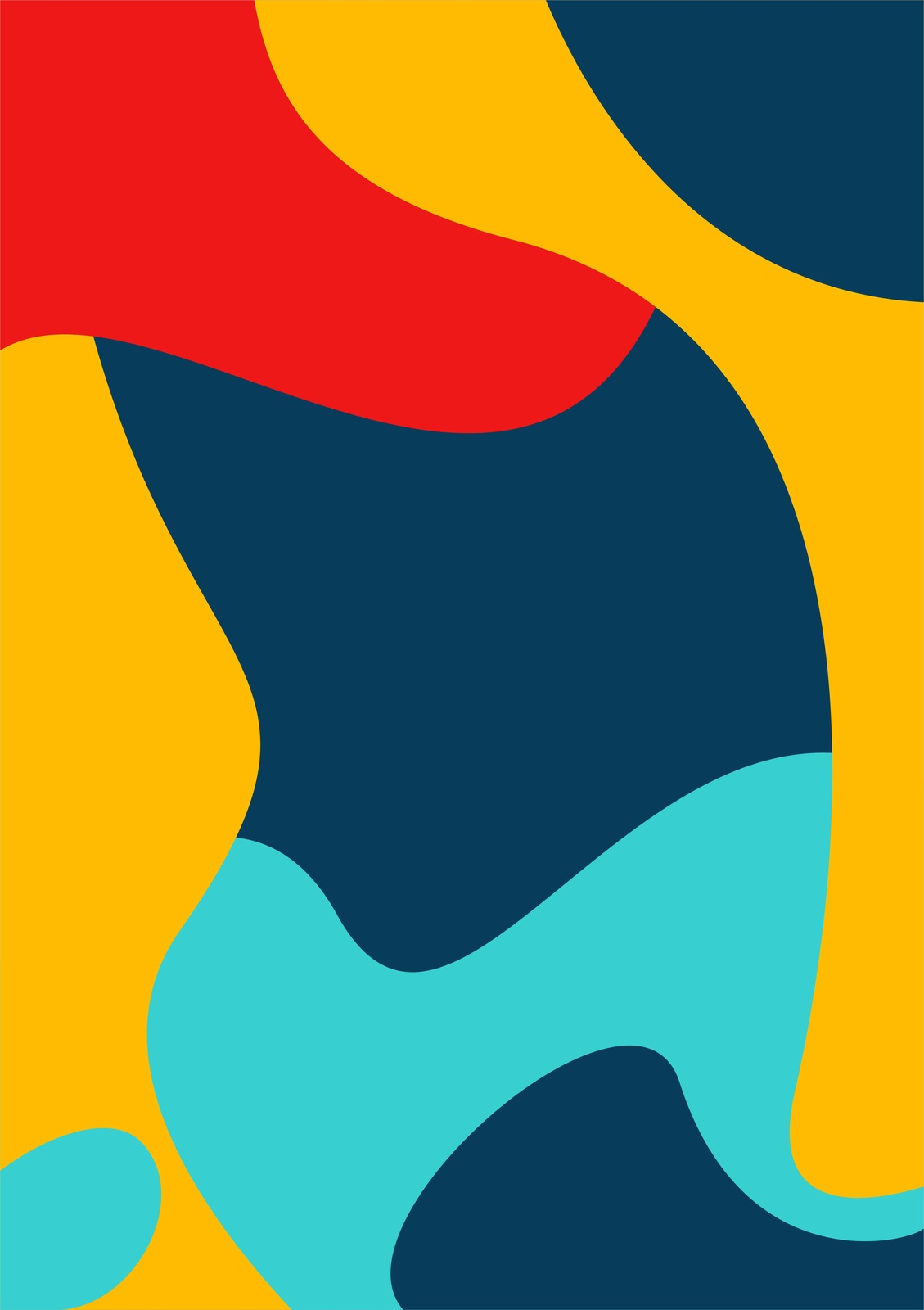 Bold Abstract Wavy Red Yellow Teal Wall Art