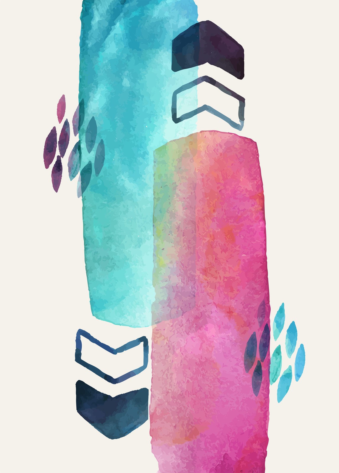 Abstract Teal & Pink Watercolor Strokes Wall Art