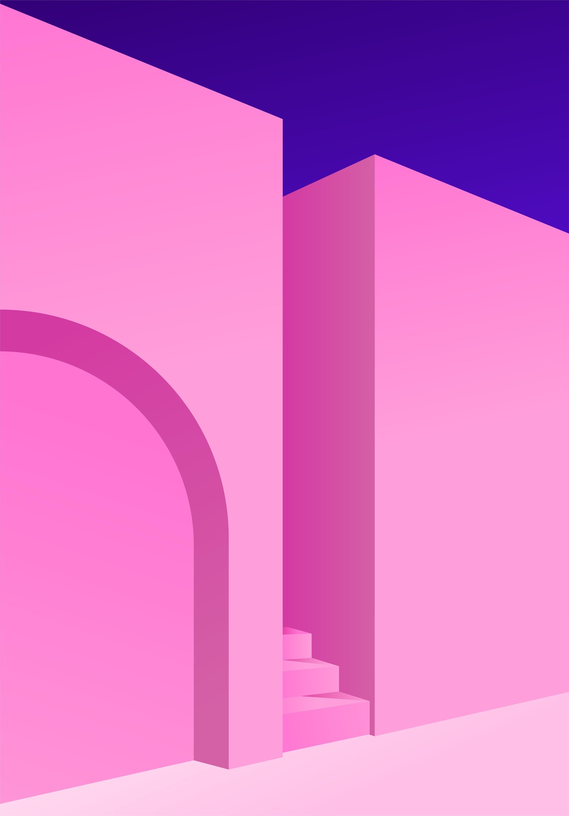 Modern Pink Archway & Stairs Wall Art