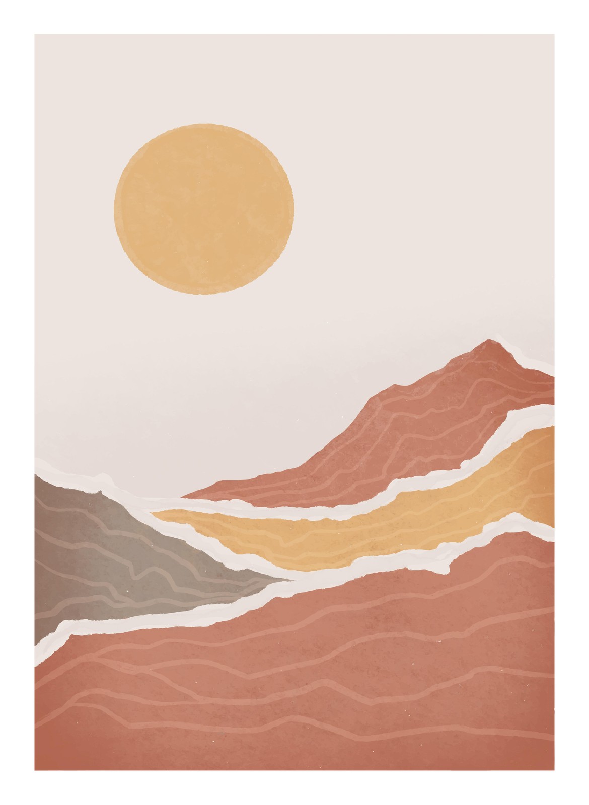 Terracotta Mountain Sun Abstract Boho Wall Art
