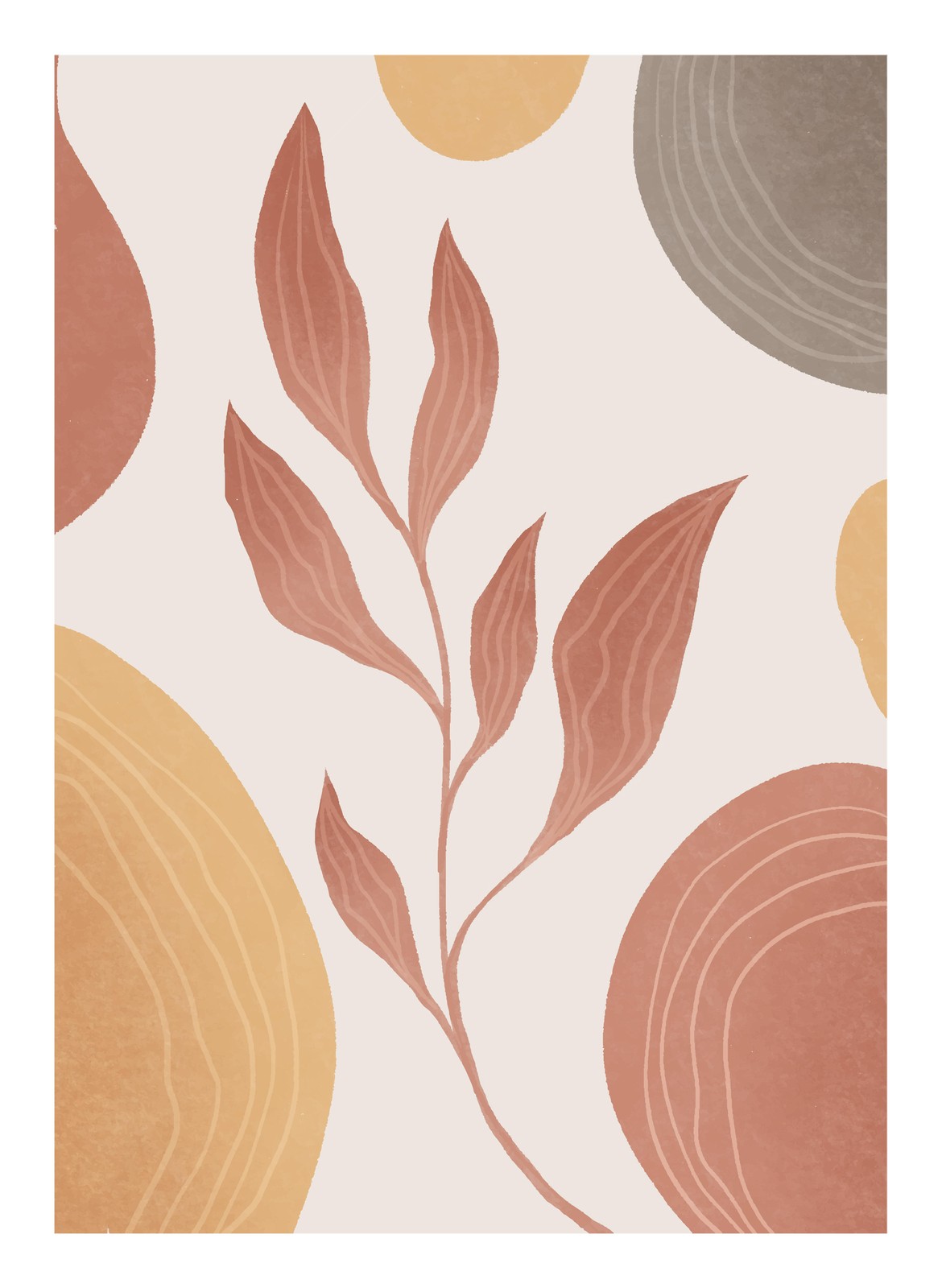 Boho Abstract Leaf & Circles Wall Art