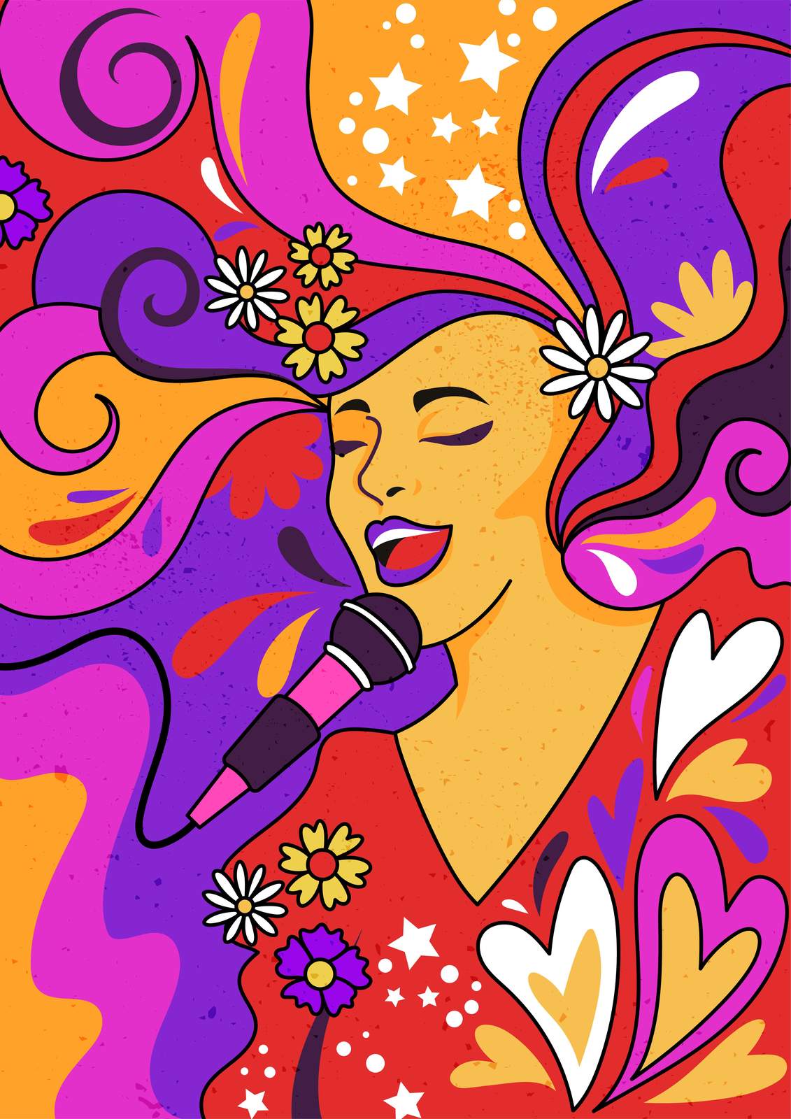 Psychedelic Singer Retro Vibes Wall Art