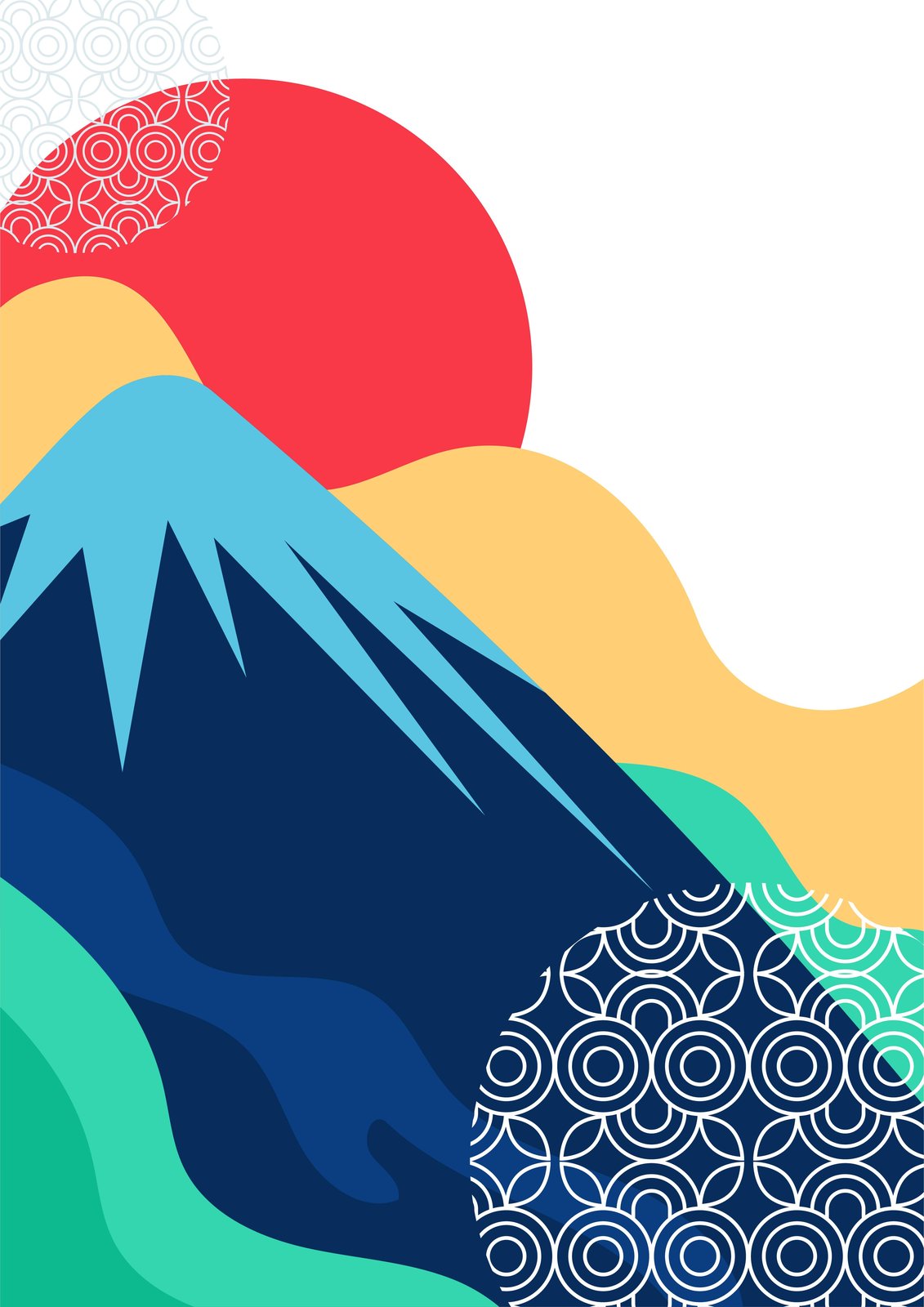 Vibrant Mount Fuji Abstract Geometric Wall Art