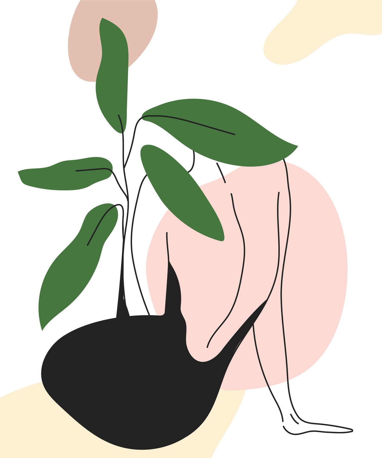 Abstract Woman & Plant Line Art Wall Art