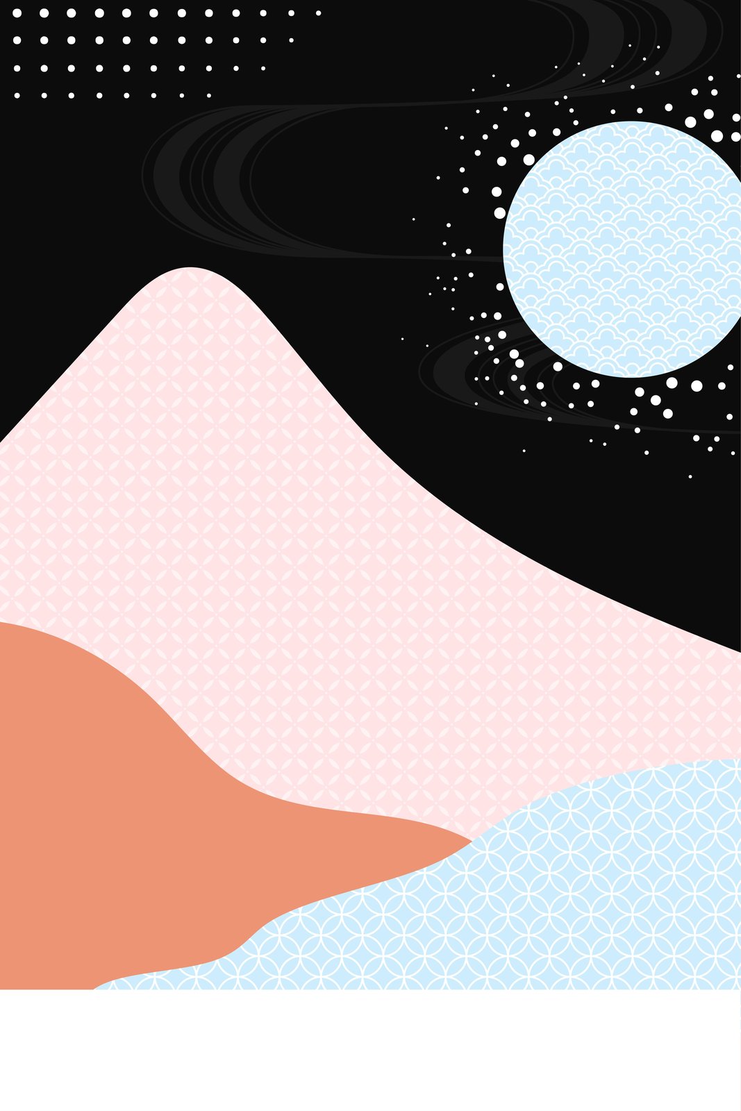 Serene Mountainscape Japanese Pattern Wall Art