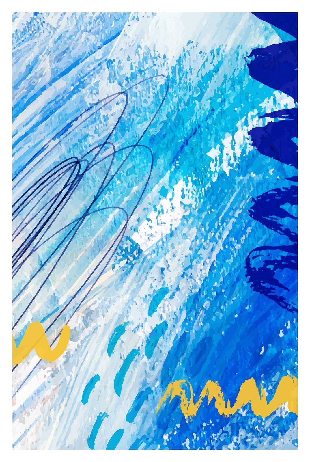 Vibrant Blue Abstract Strokes Wall Art