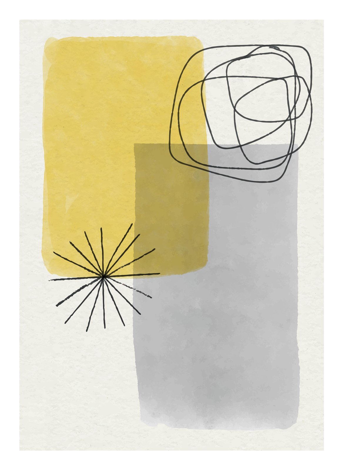 Abstract Geometric Mustard Yellow & Grey Wall Art