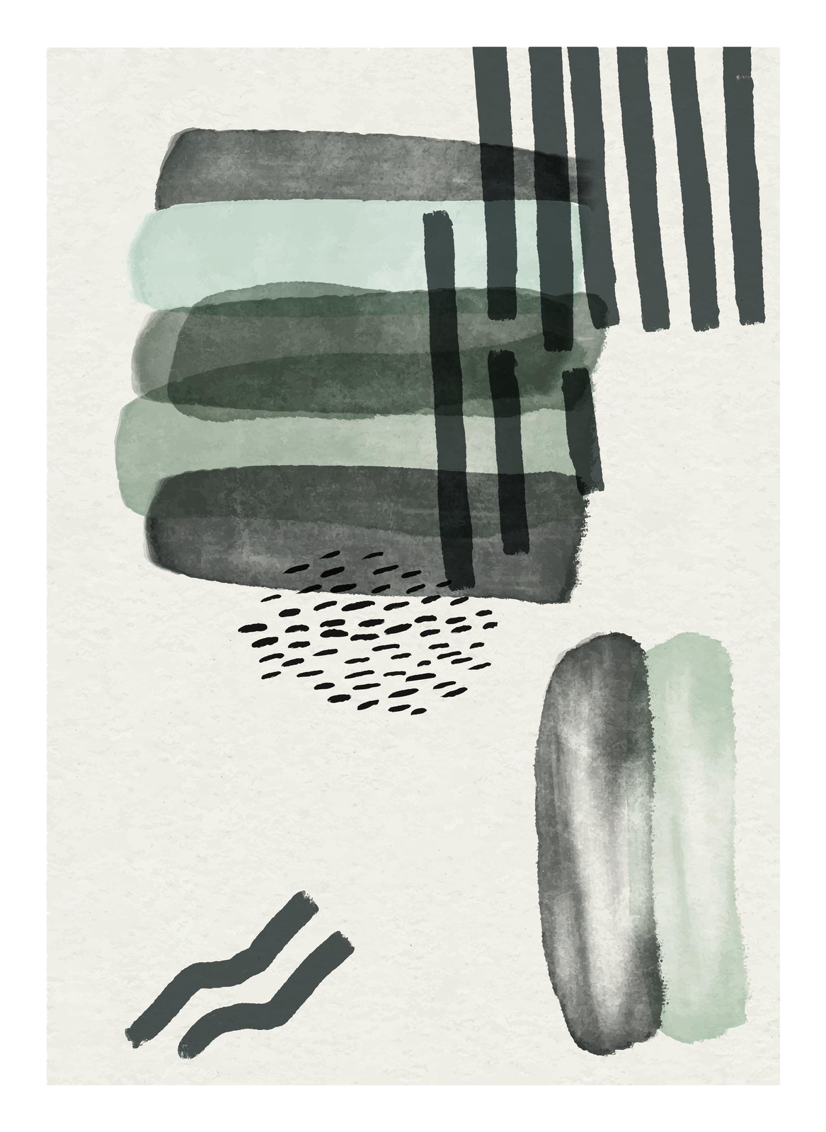 Abstract Sage & Charcoal Strokes Wall Art