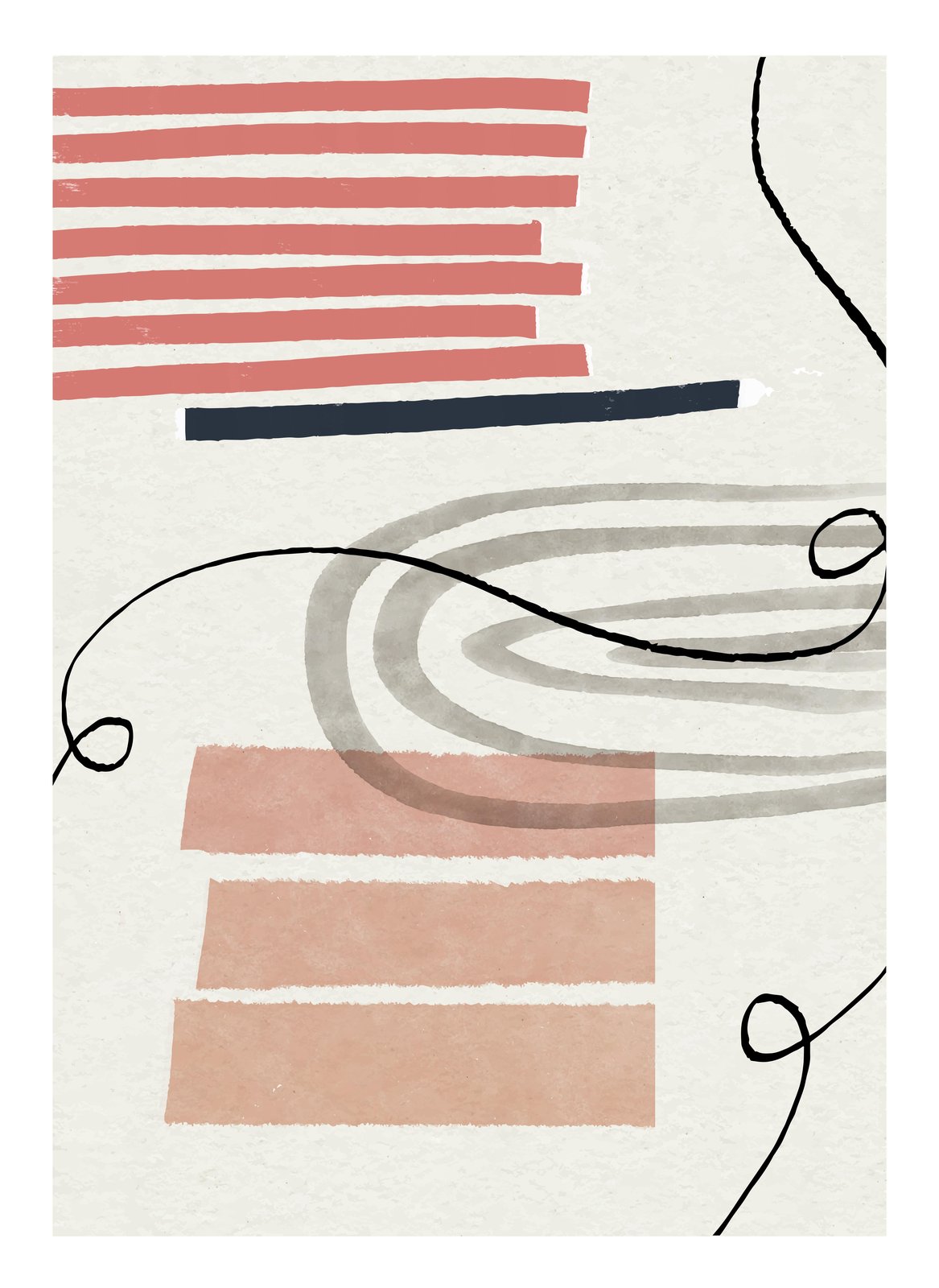 Boho Abstract Lines Coral & Grey Wall Art