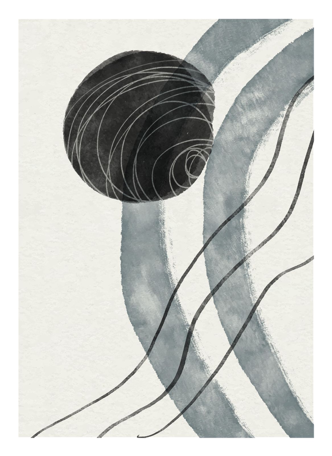 Modern Abstract Black & Blue Strokes Wall Art