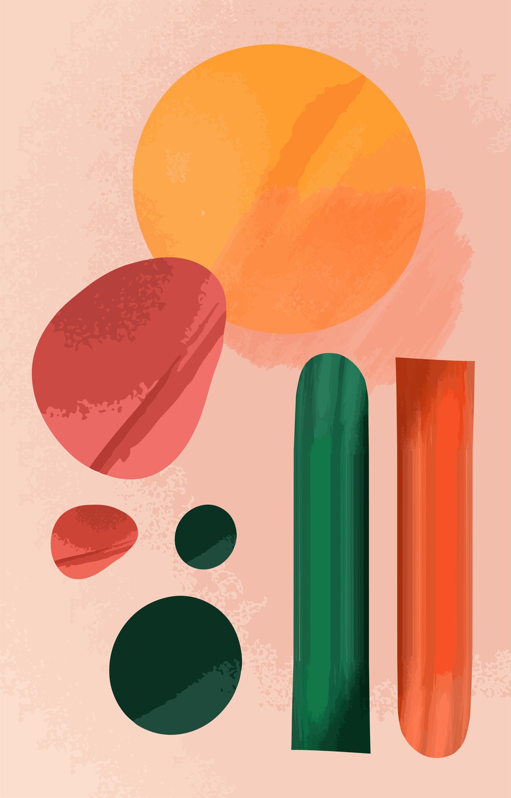 Abstract Forms Blush Orange Green Wall Art