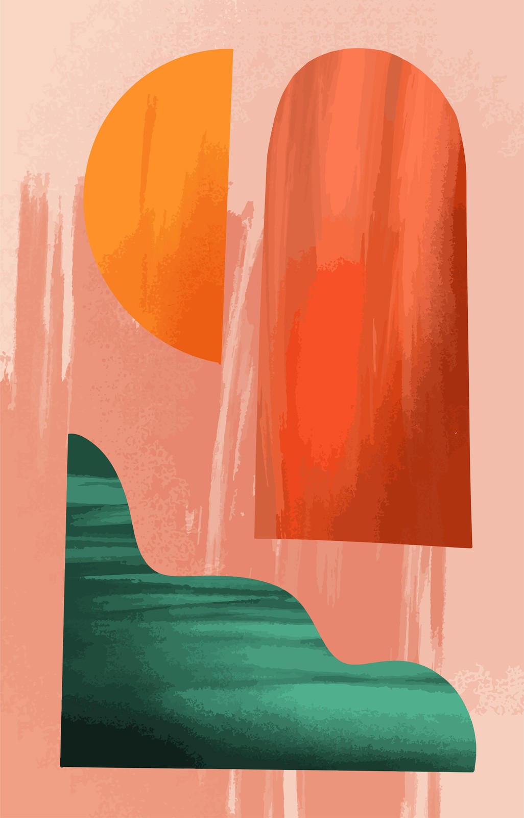 Modern Abstract Geometric Orange Green Wall Art