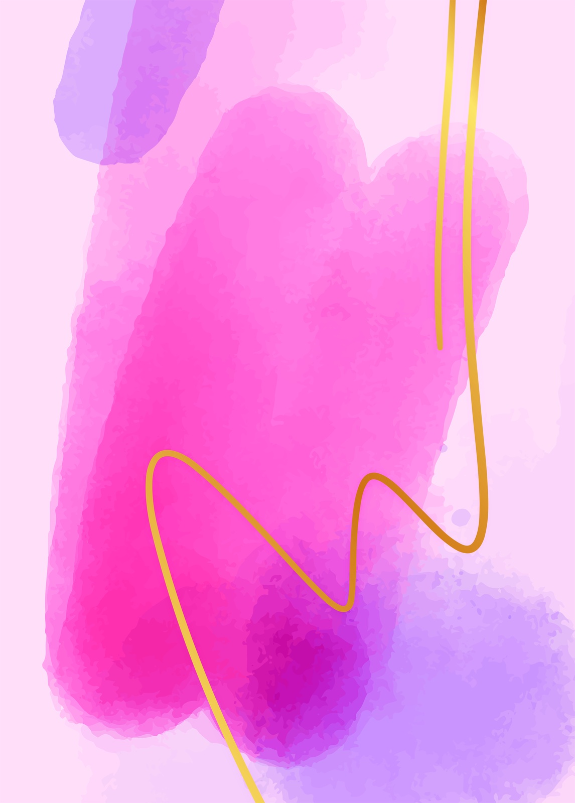 Abstract Pink & Purple Watercolor Gold Line Wall Art