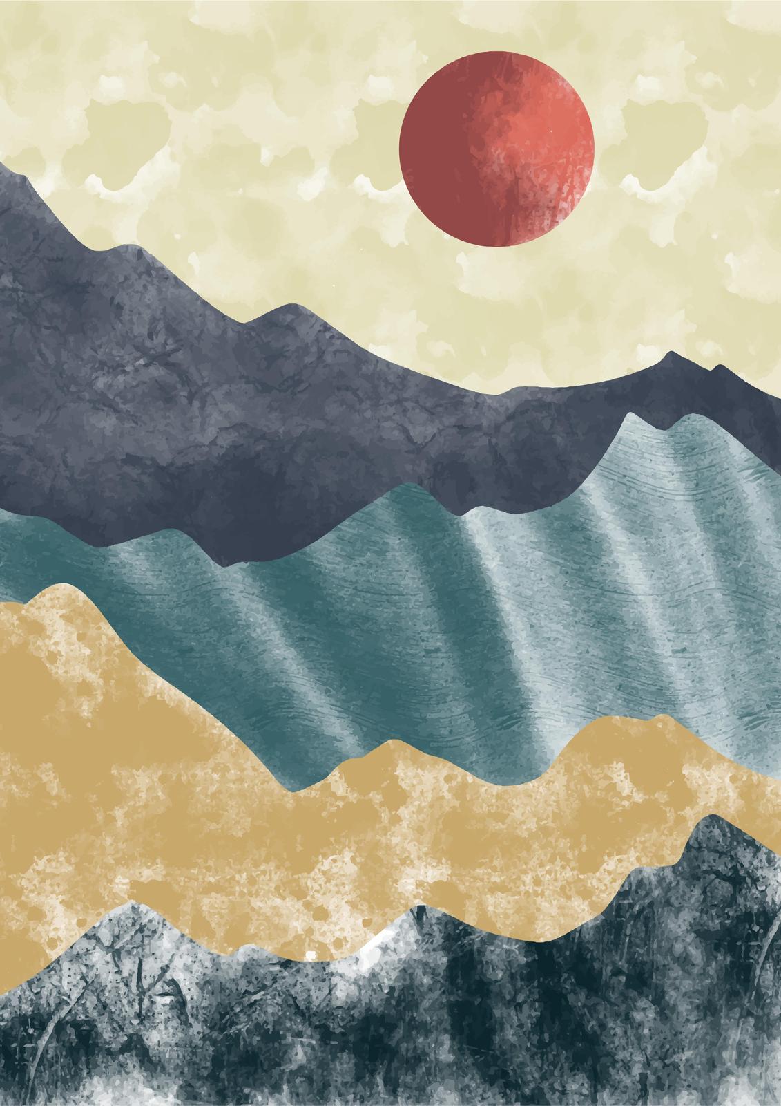 Serene Mountain Sunset Abstract Wall Art