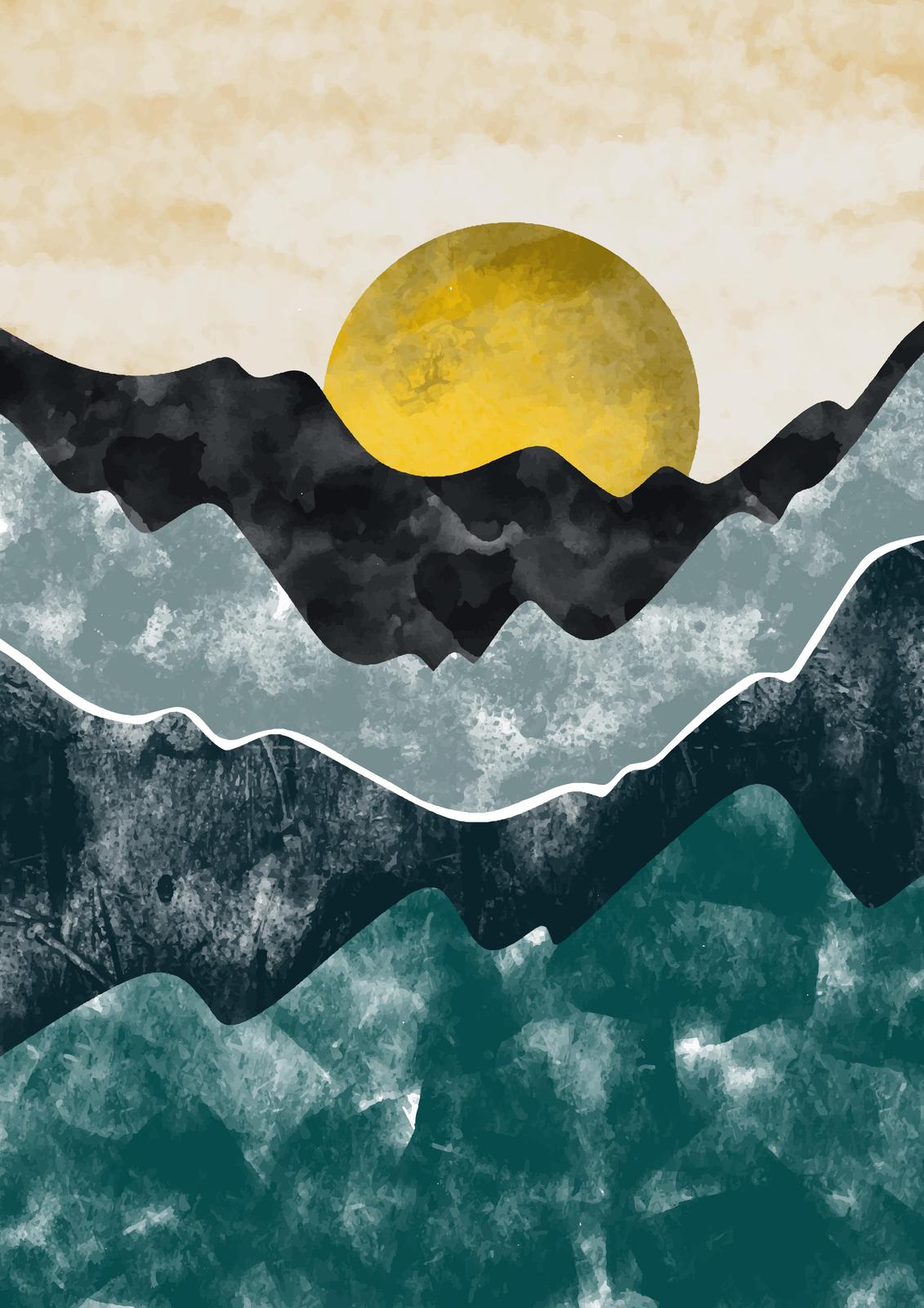 Sunset Mountain Abstract Landscape Wall Art