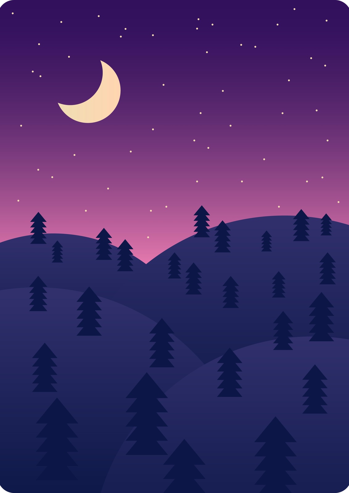 Enchanting Night Forest Crescent Moon Wall Art