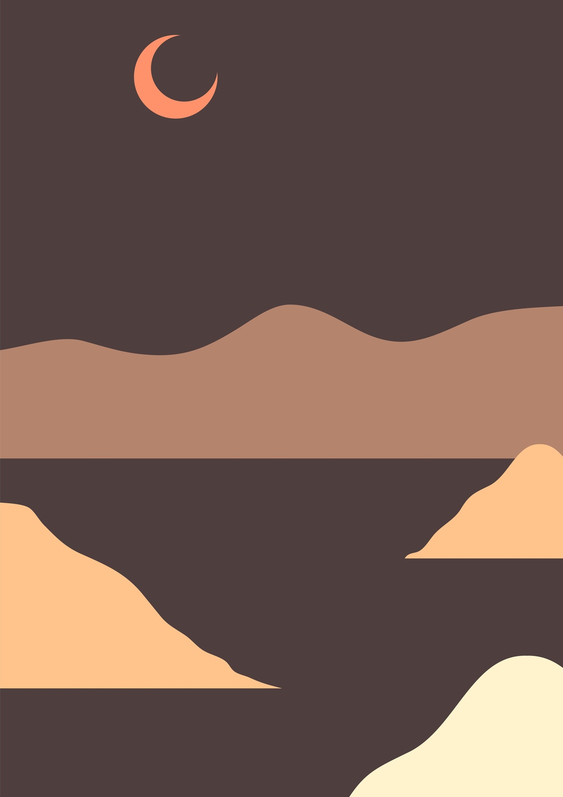 Serene Crescent Moon Landscape Wall Art
