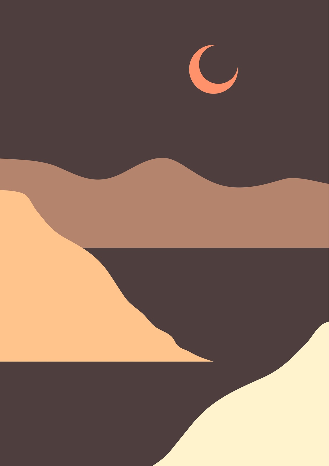 Boho Crescent Moon Landscape Wall Art
