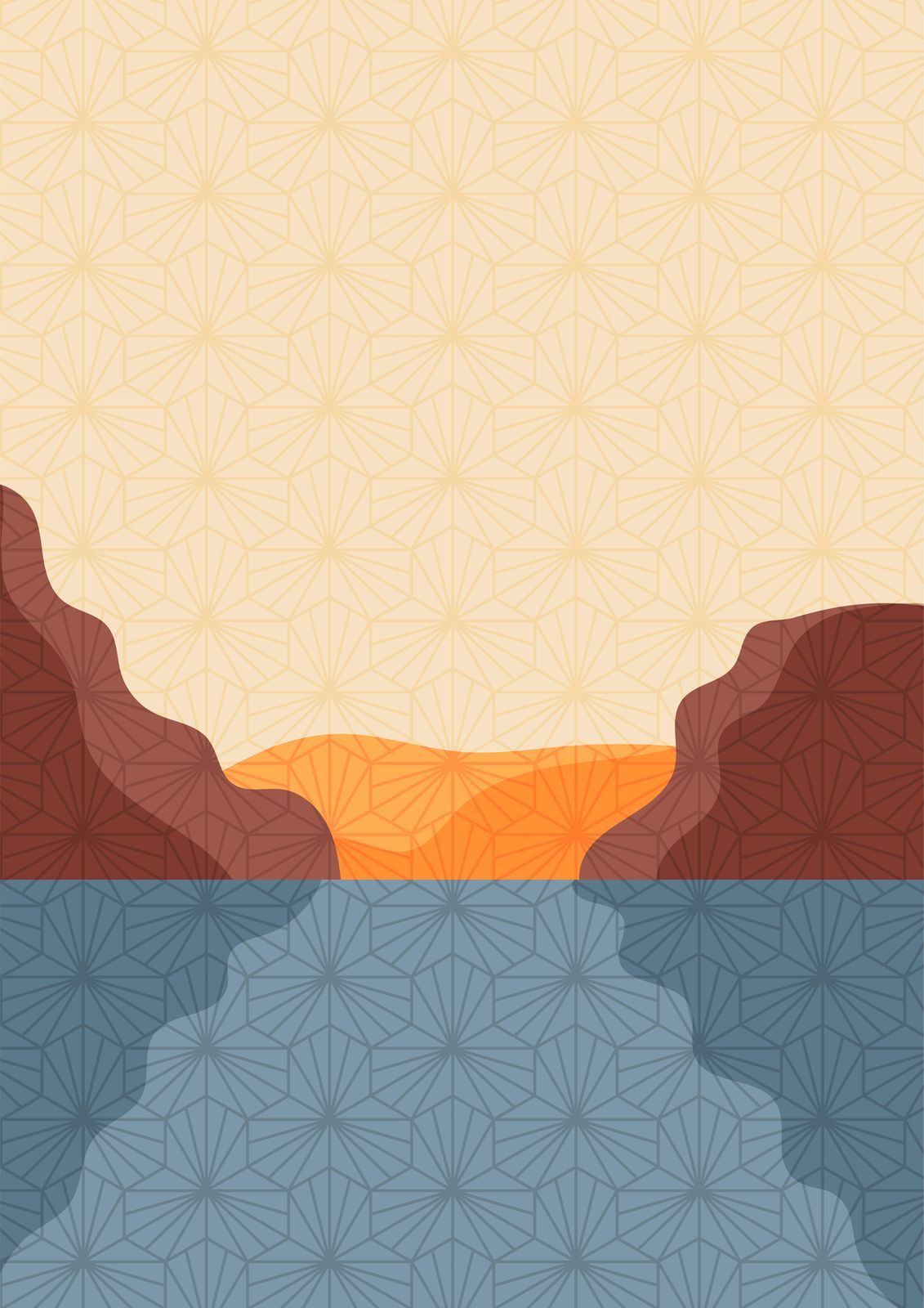 Serene Coastal Sunset Geometric Wall Art