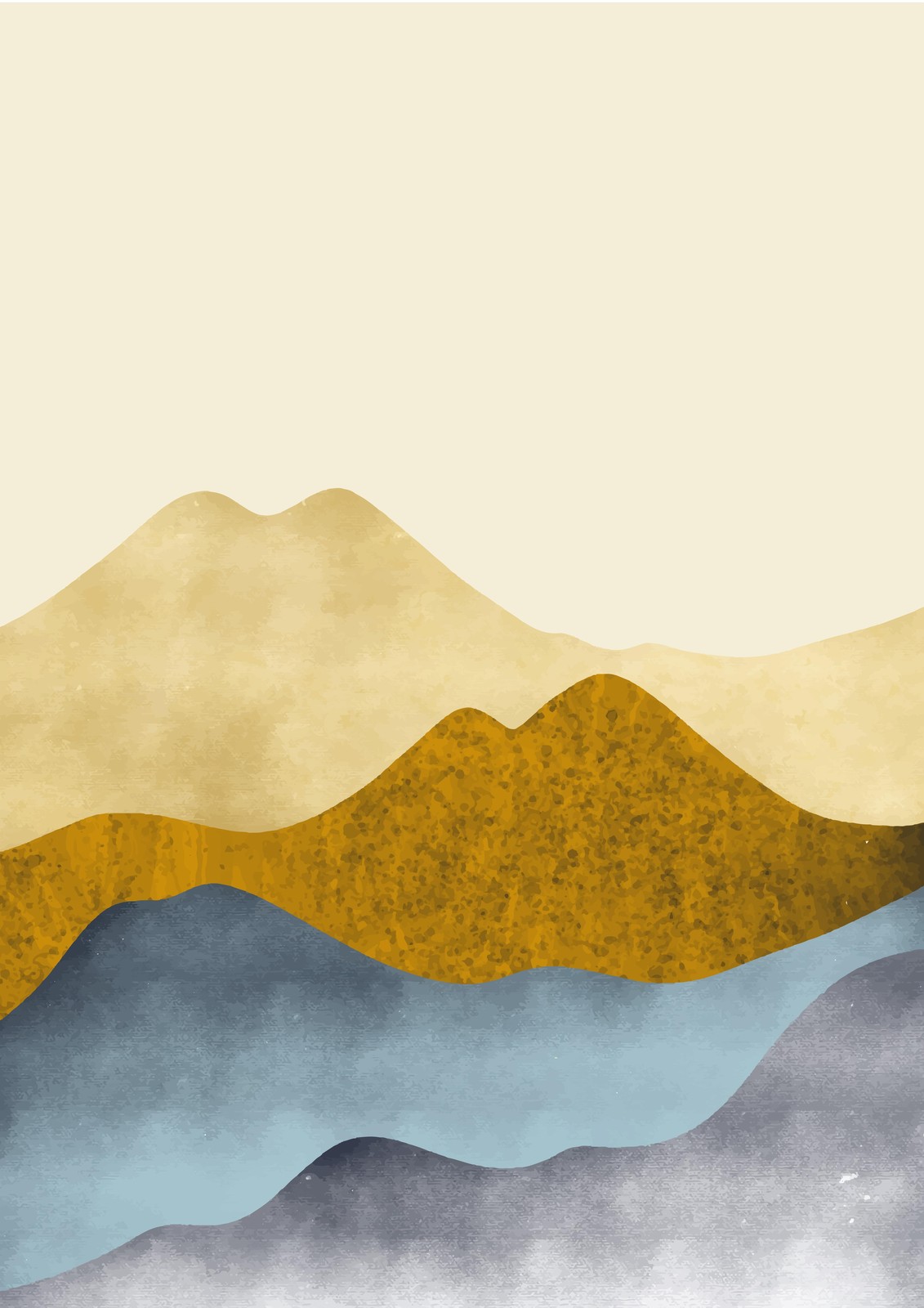 Golden Mountain Serenity Abstract Landscape Wall Art