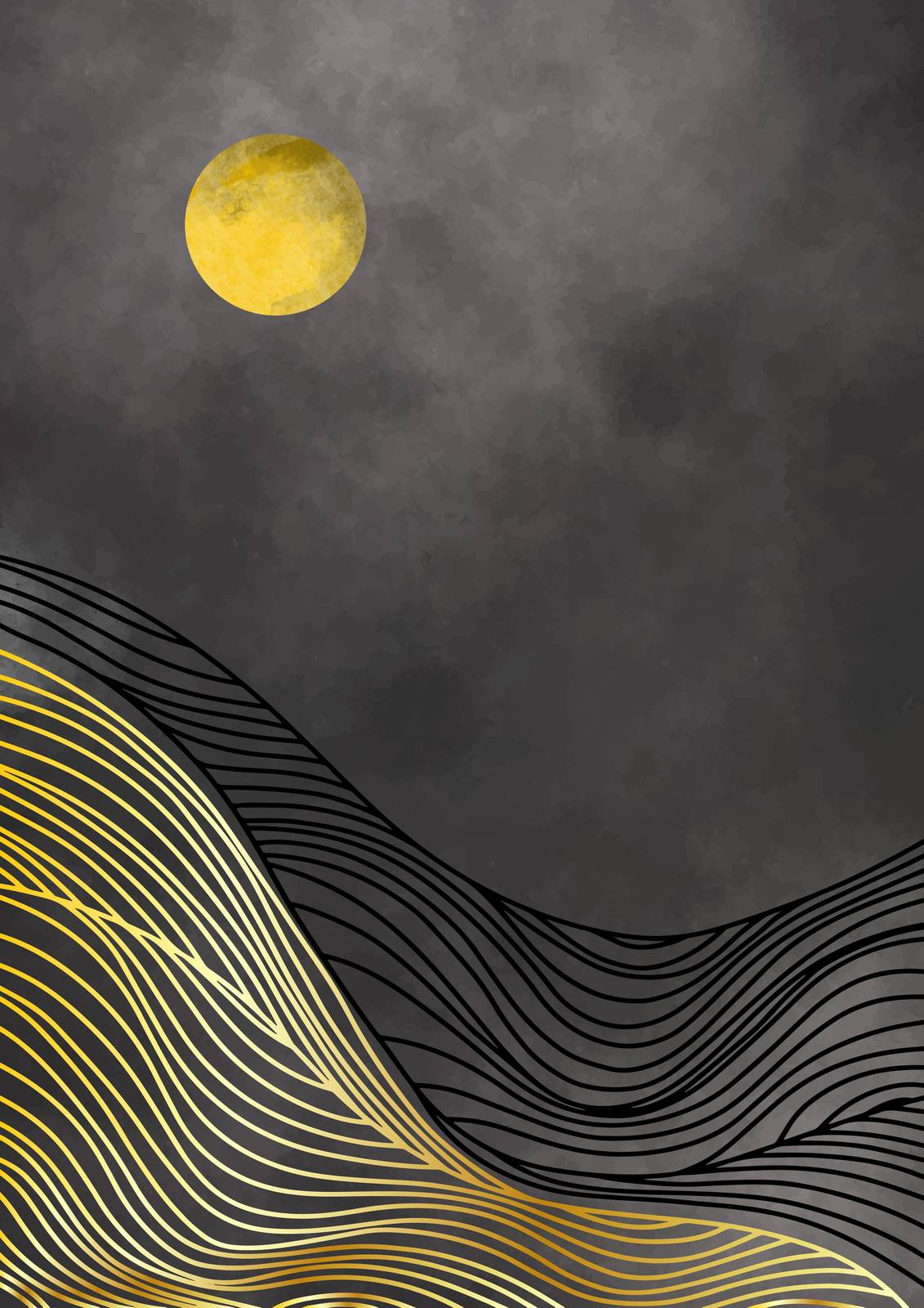 Abstract Gold Moon Mountain Landscape Wall Art