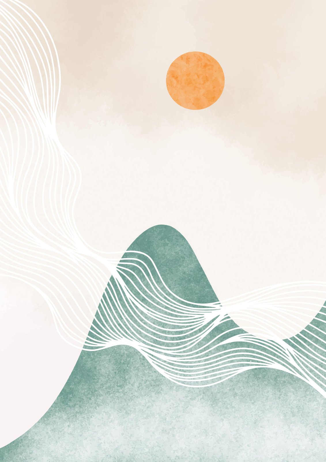 Bohemian Sunrise Mountain Line Art Wall Art