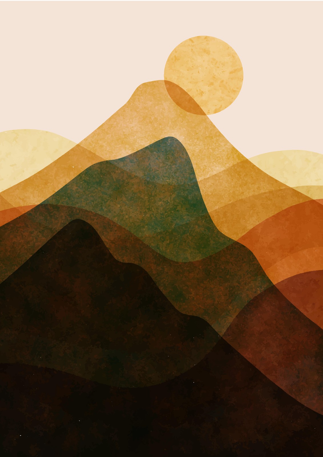 Serene Sunset Mountains Abstract Wall Art