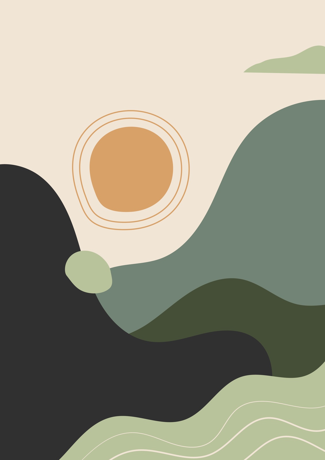 Abstract Earthy Hills Sun Wall Art