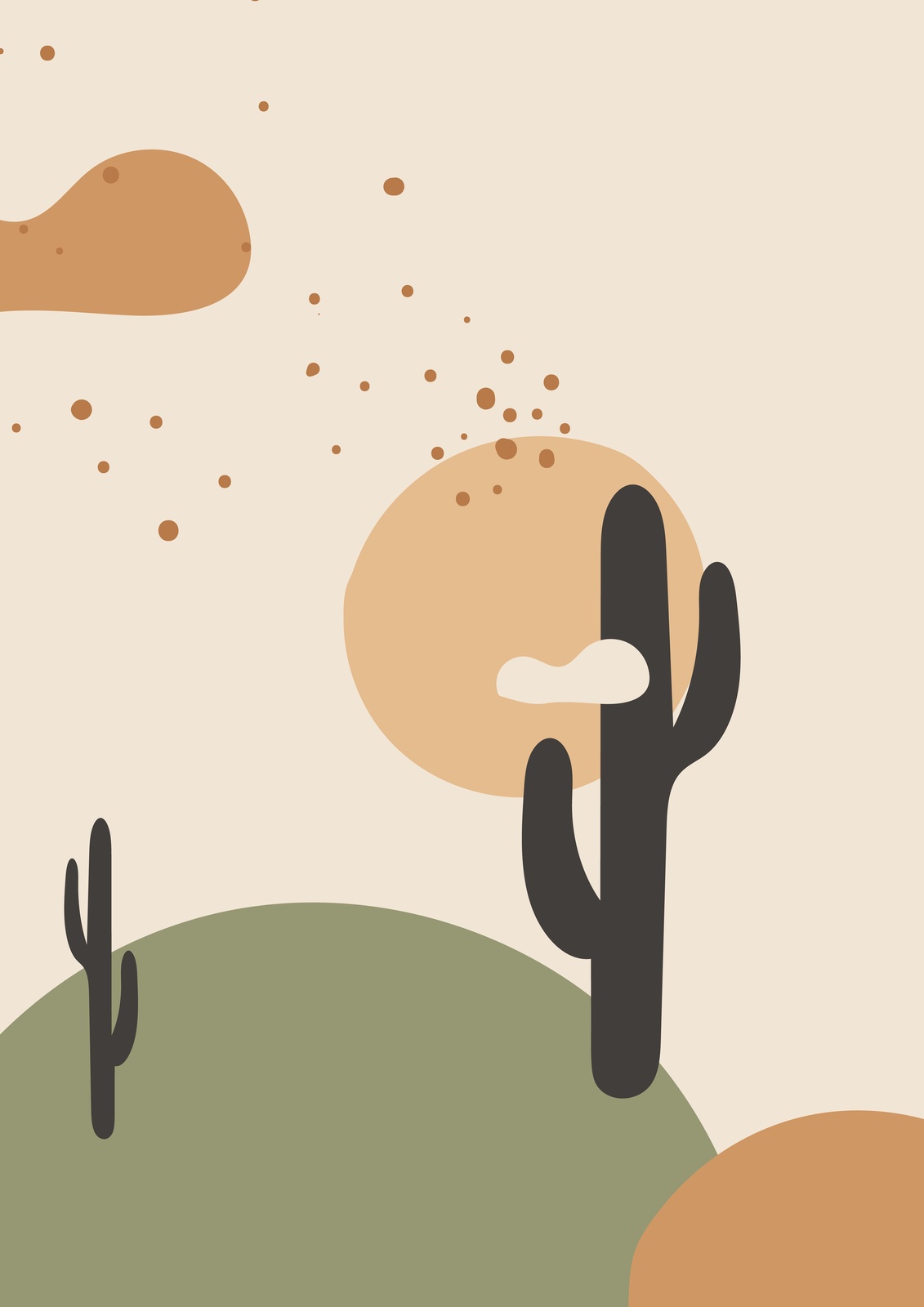 Boho Desert Cactus Sun Abstract Wall Art