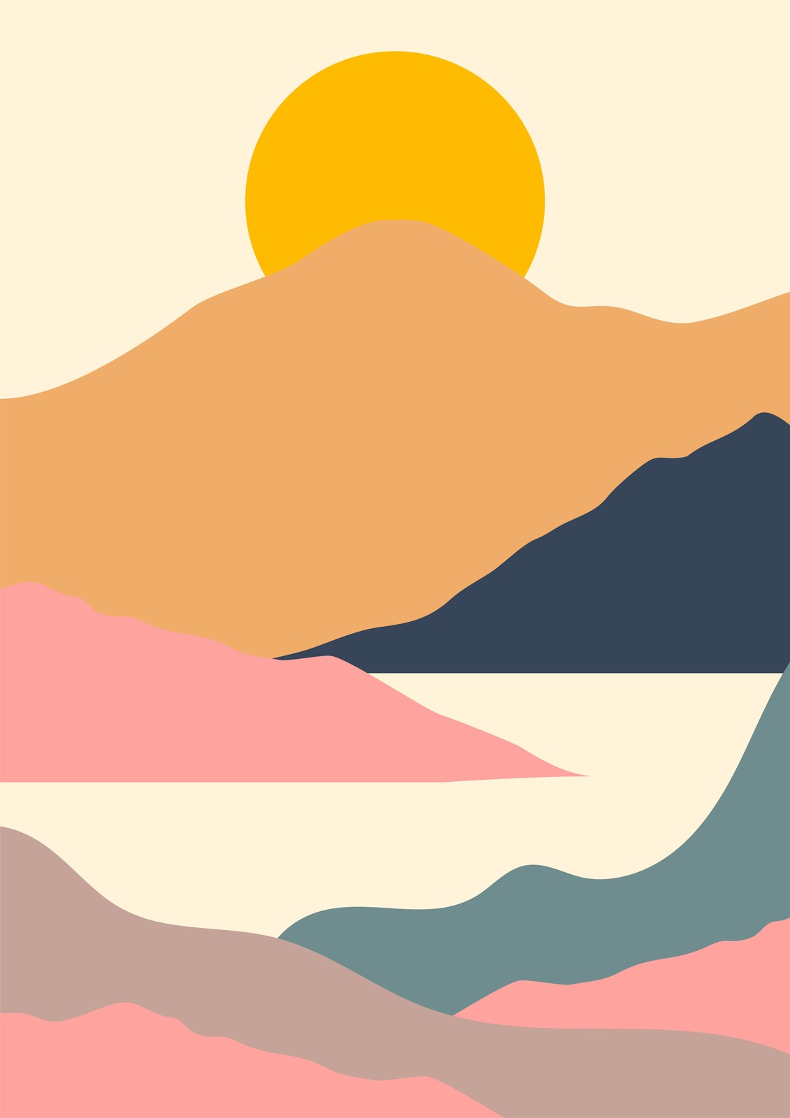 Abstract Sunset Mountain Landscape Wall Art