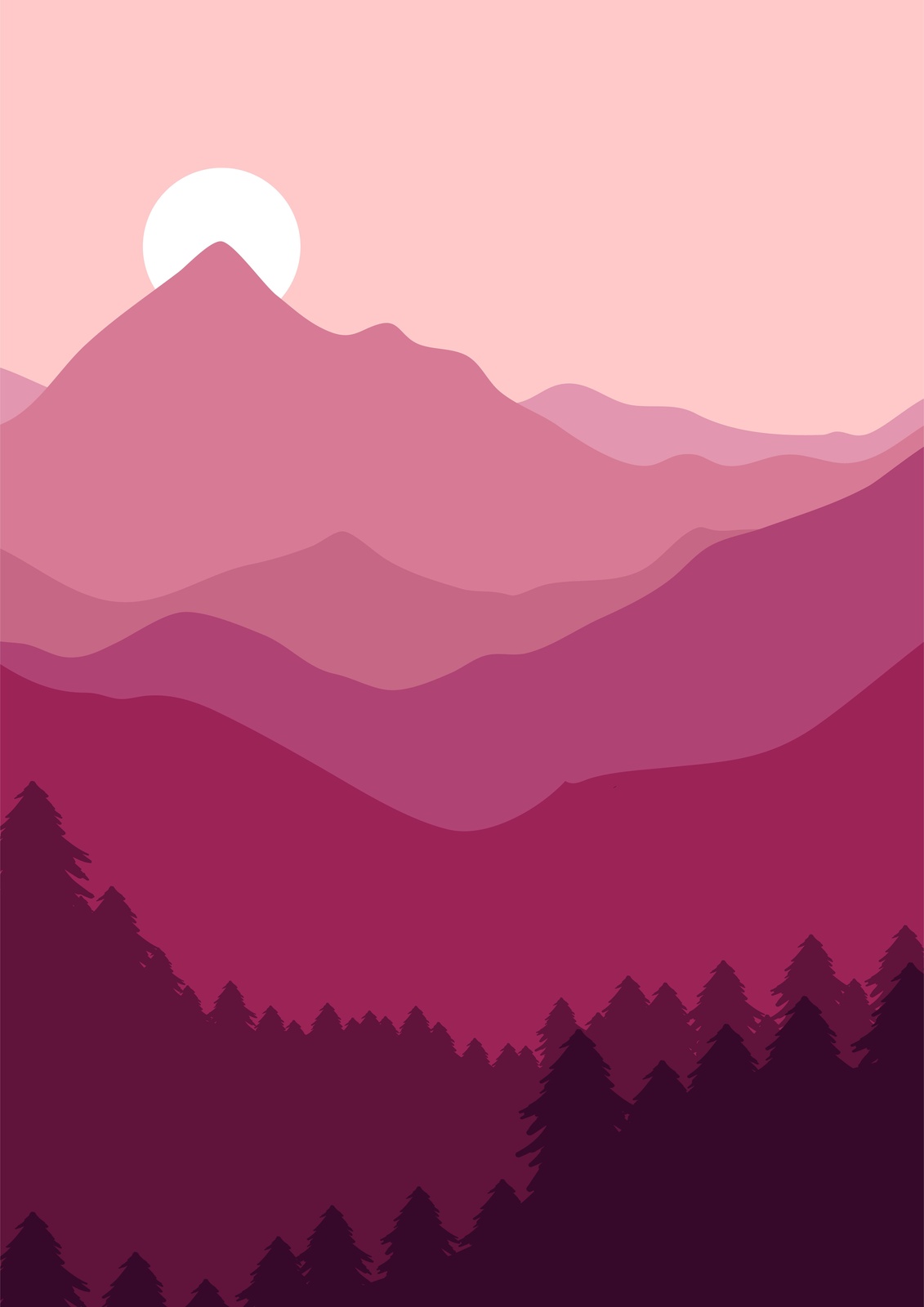 Pink Mountain Sunset Minimalist Wall Art