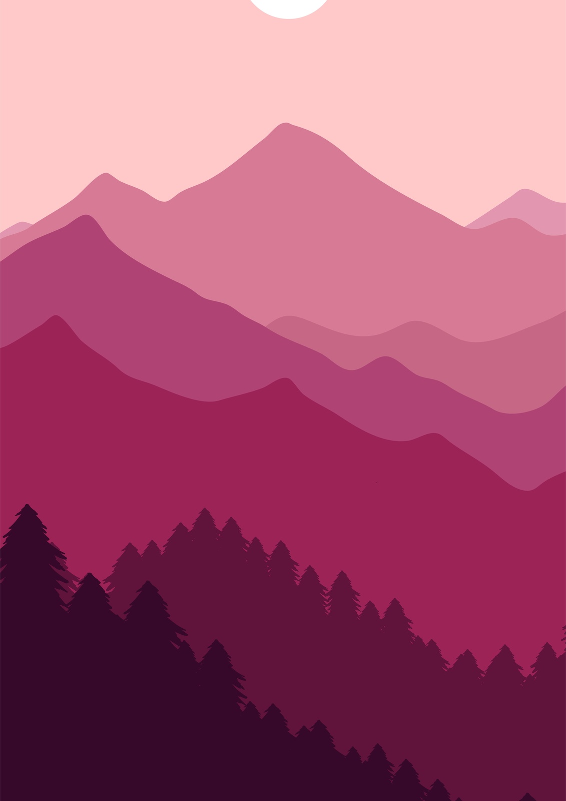 Serene Pink Mountain Forest Wall Art