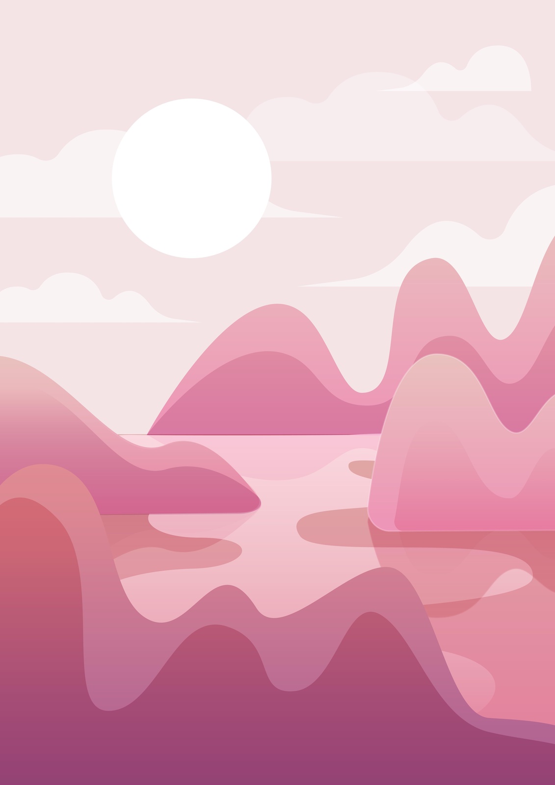 Serene Pink Mountain Landscape Wall Art