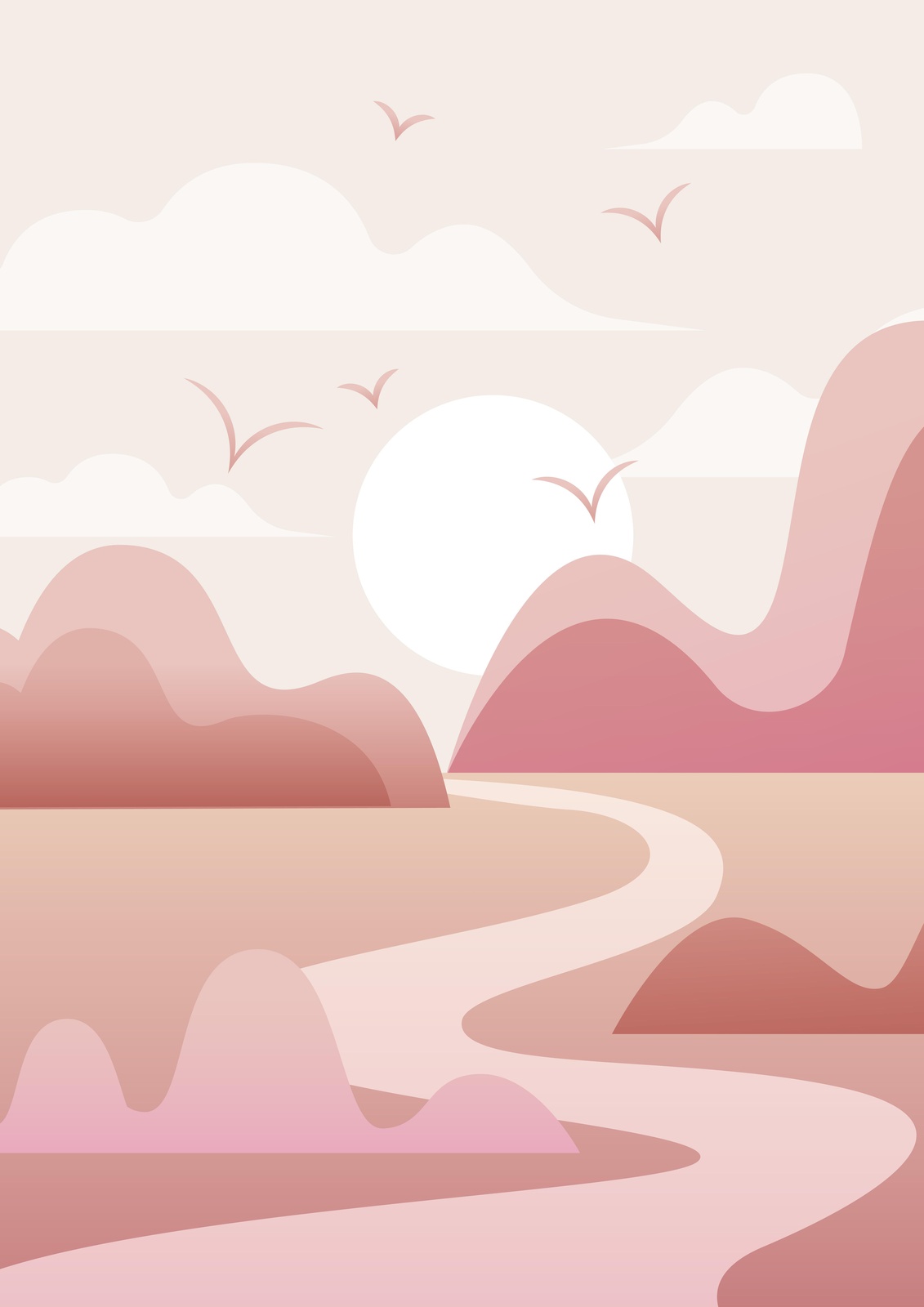 Serene Pink Mountain Landscape Wall Art