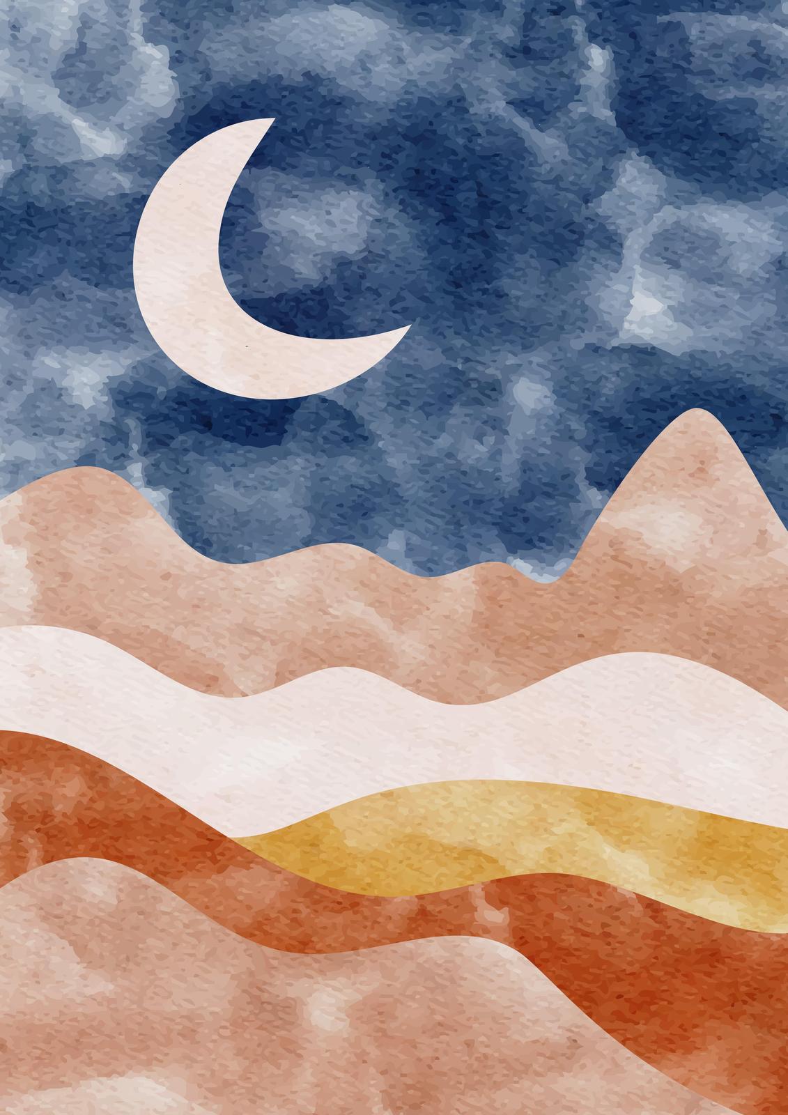 Boho Crescent Moon Landscape Wall Art