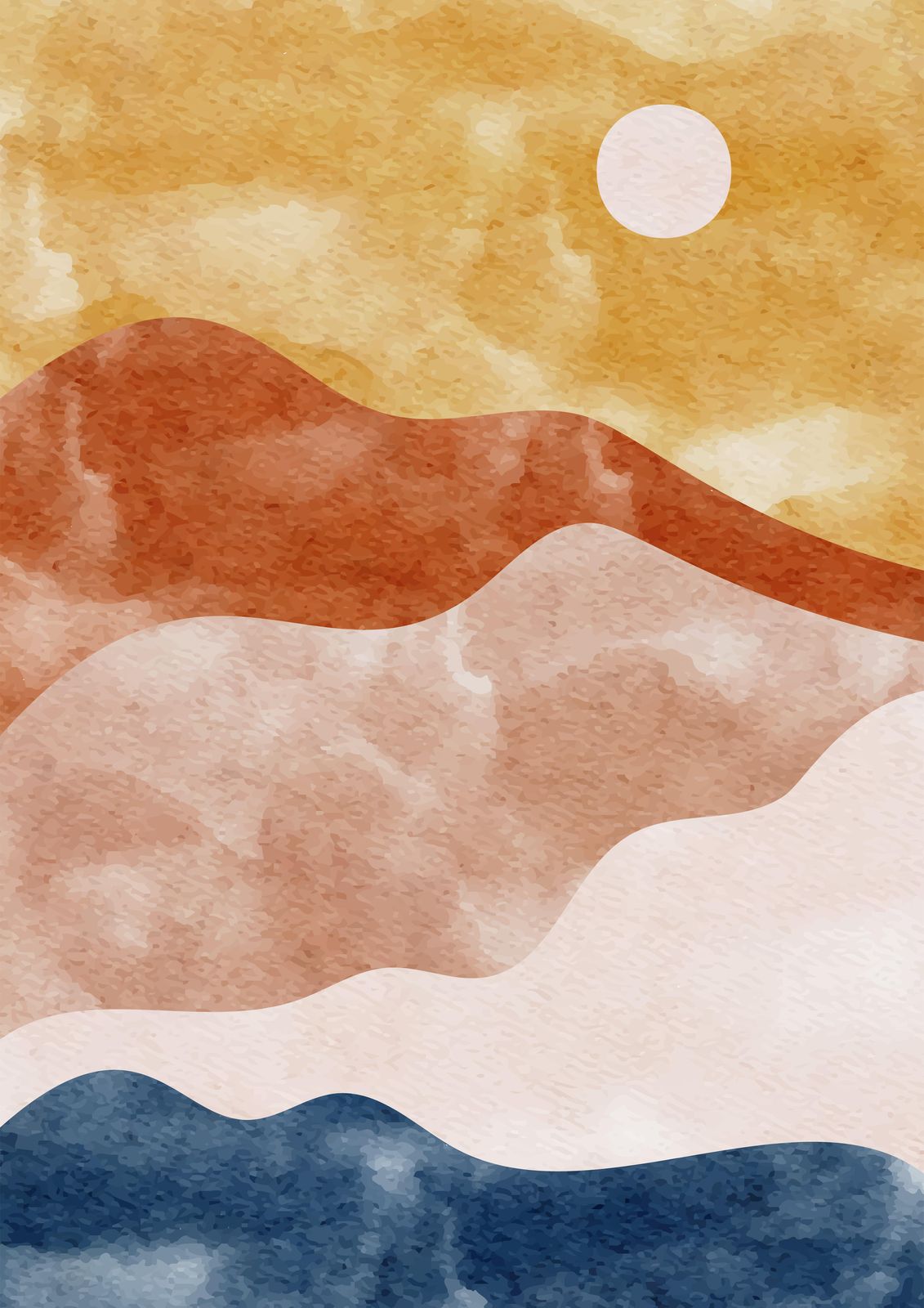 Abstract Sunset Hills Watercolor Wall Art