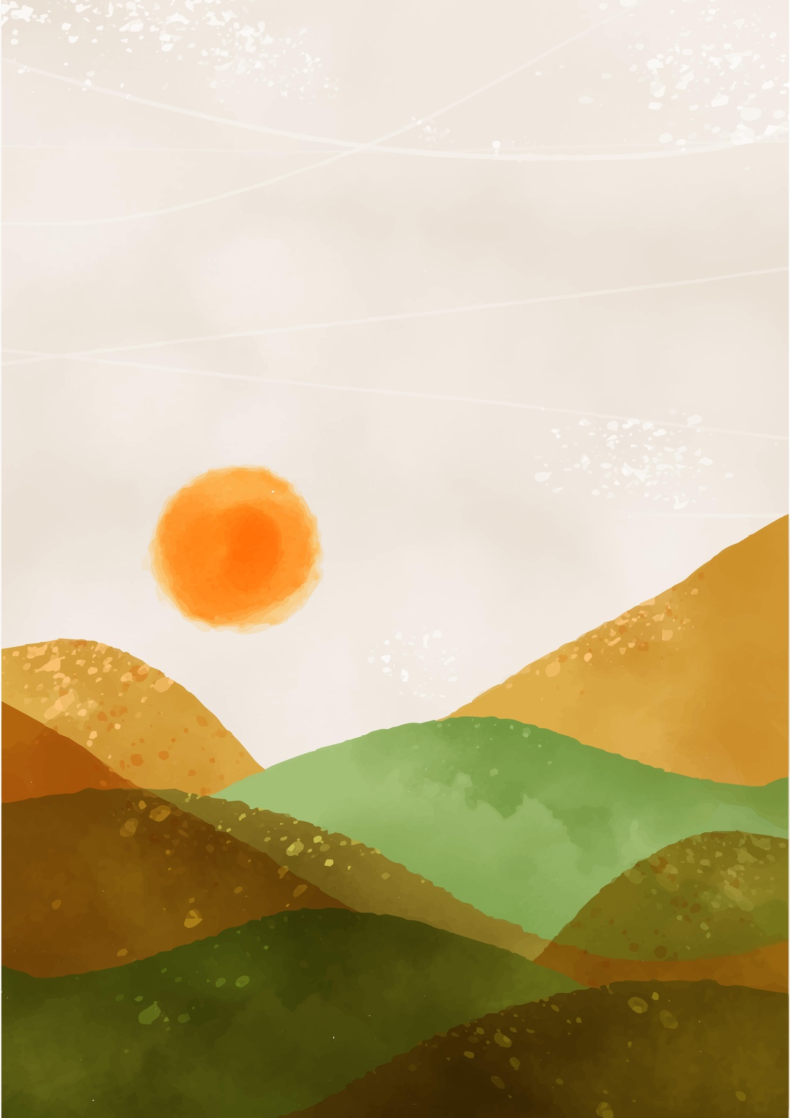 Boho Sunset Mountain Landscape Wall Art