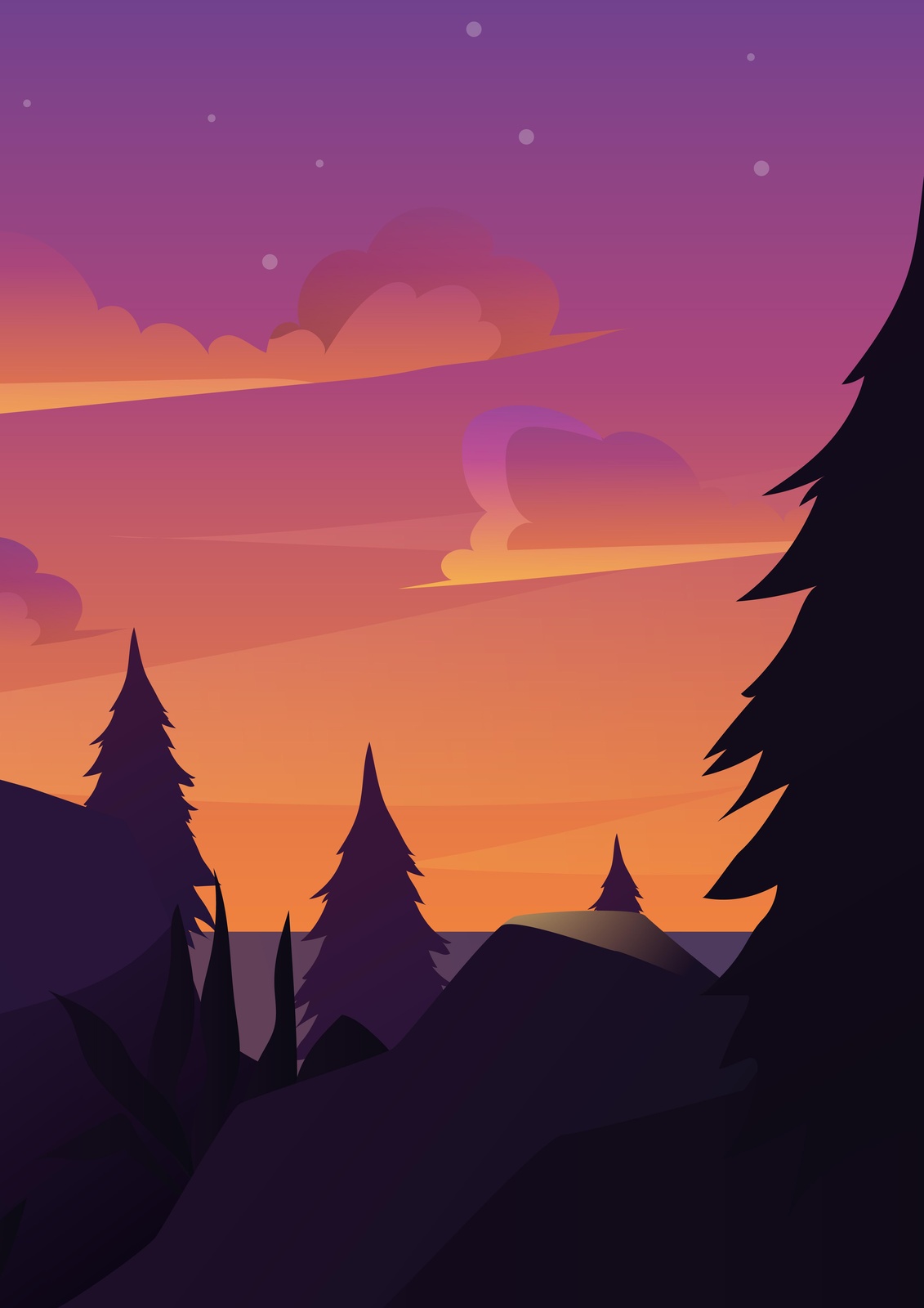 Serene Sunset Forest Landscape Wall Art