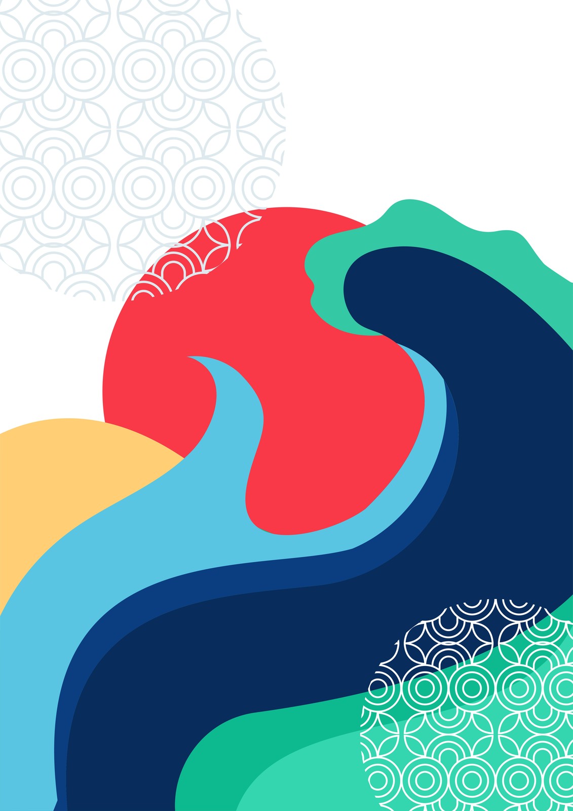 Vibrant Abstract Wave & Sun Wall Art