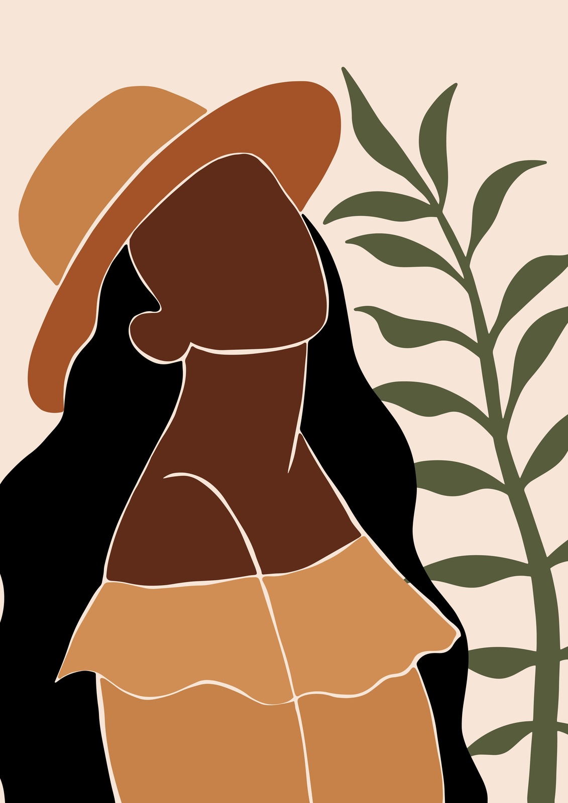 Boho Chic Woman Minimalist Portrait Wall Art