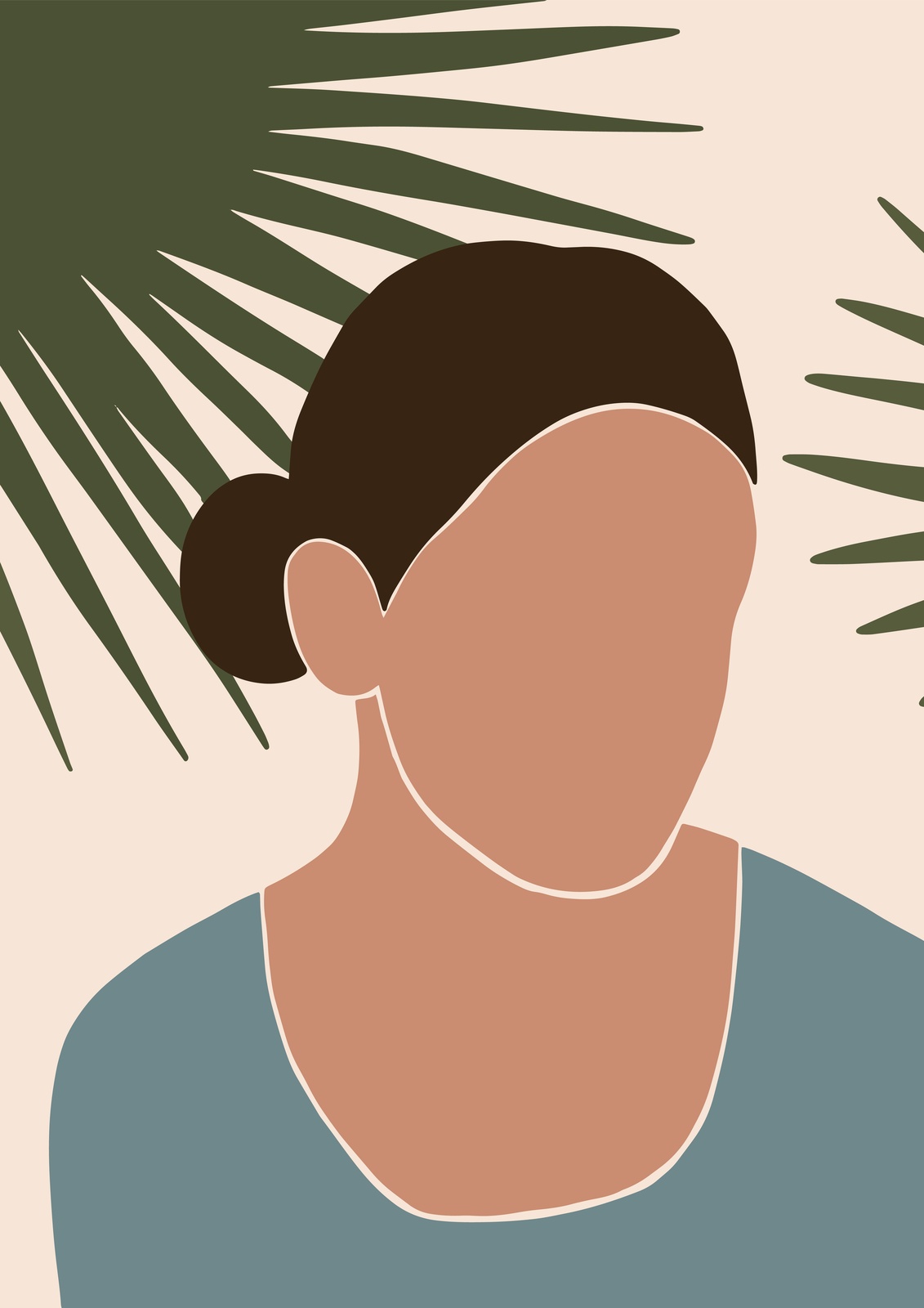 Boho Abstract Woman & Palm Leaves Wall Art
