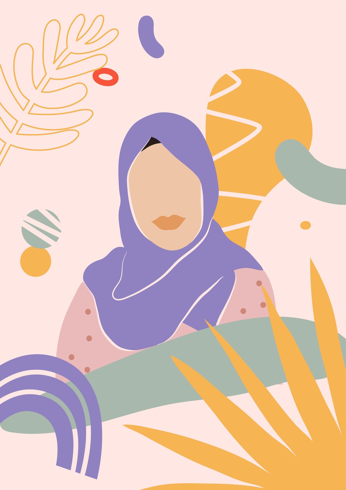 Modern Abstract Hijab Woman Wall Art