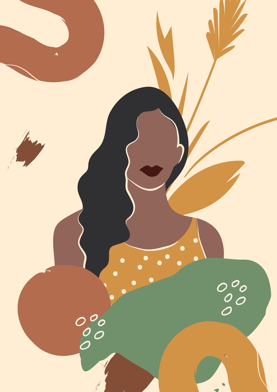 Boho Abstract Woman & Botanicals Wall Art