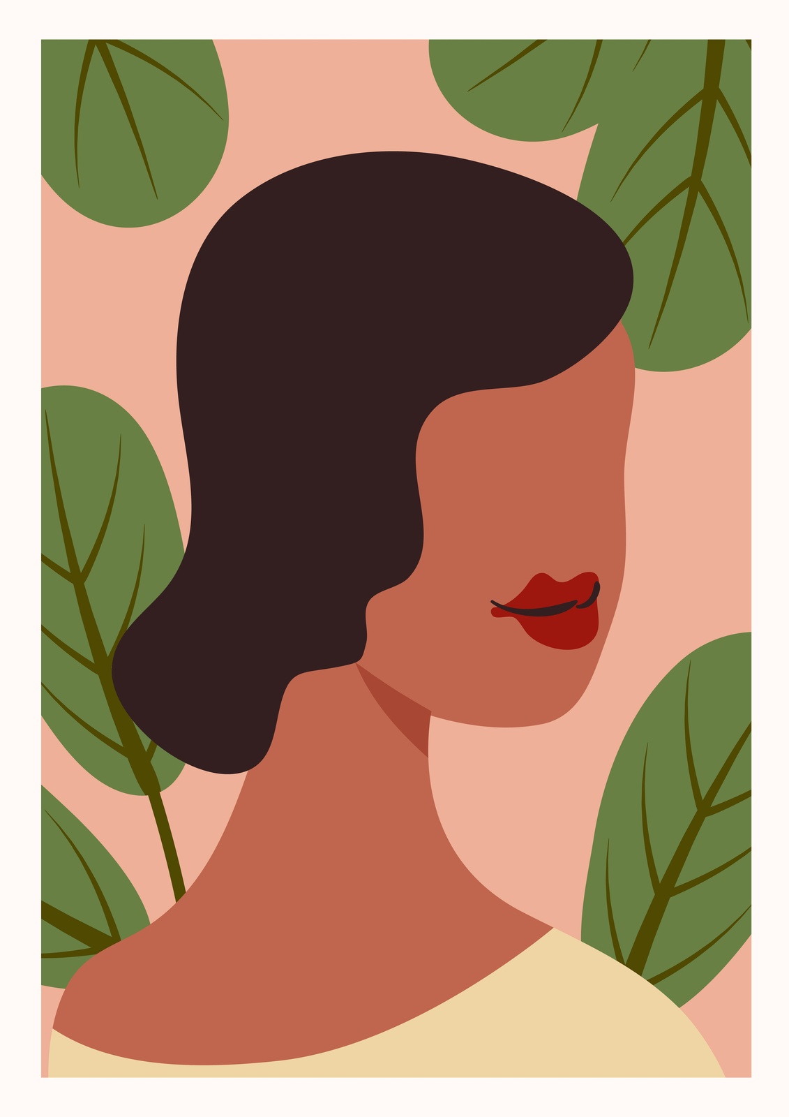 Bohemian Woman Portrait Minimalist Botanical Wall Art