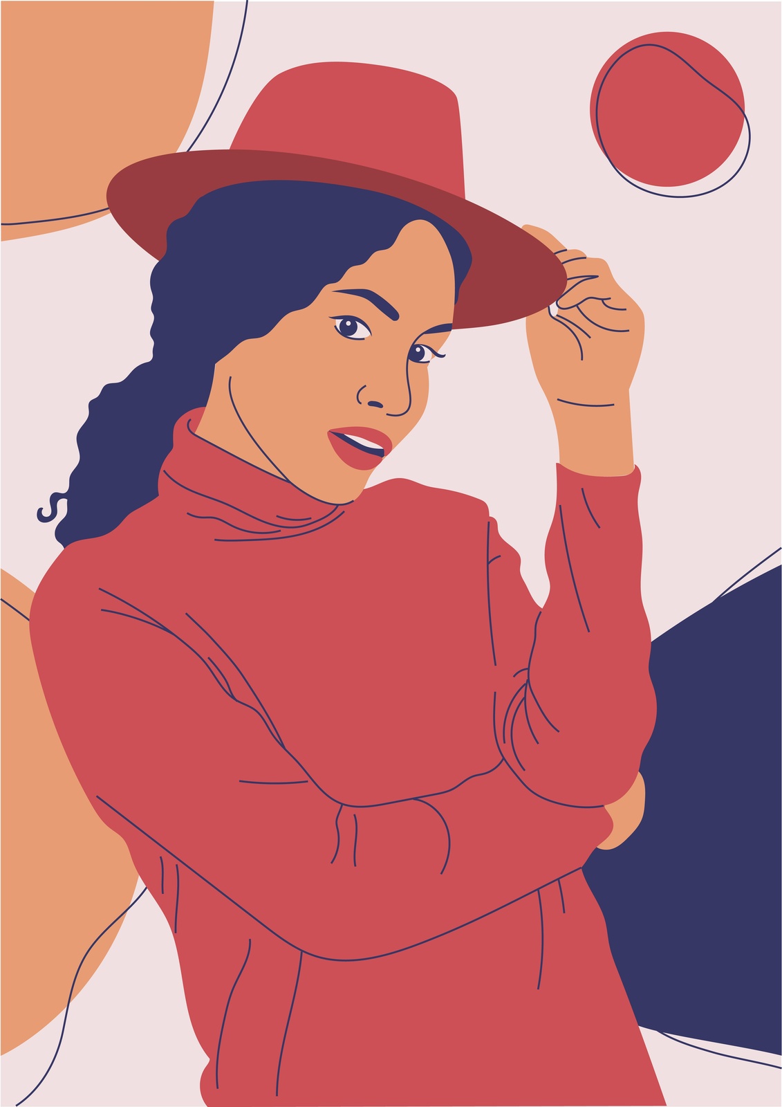 Chic Woman Portrait Red Hat Wall Art