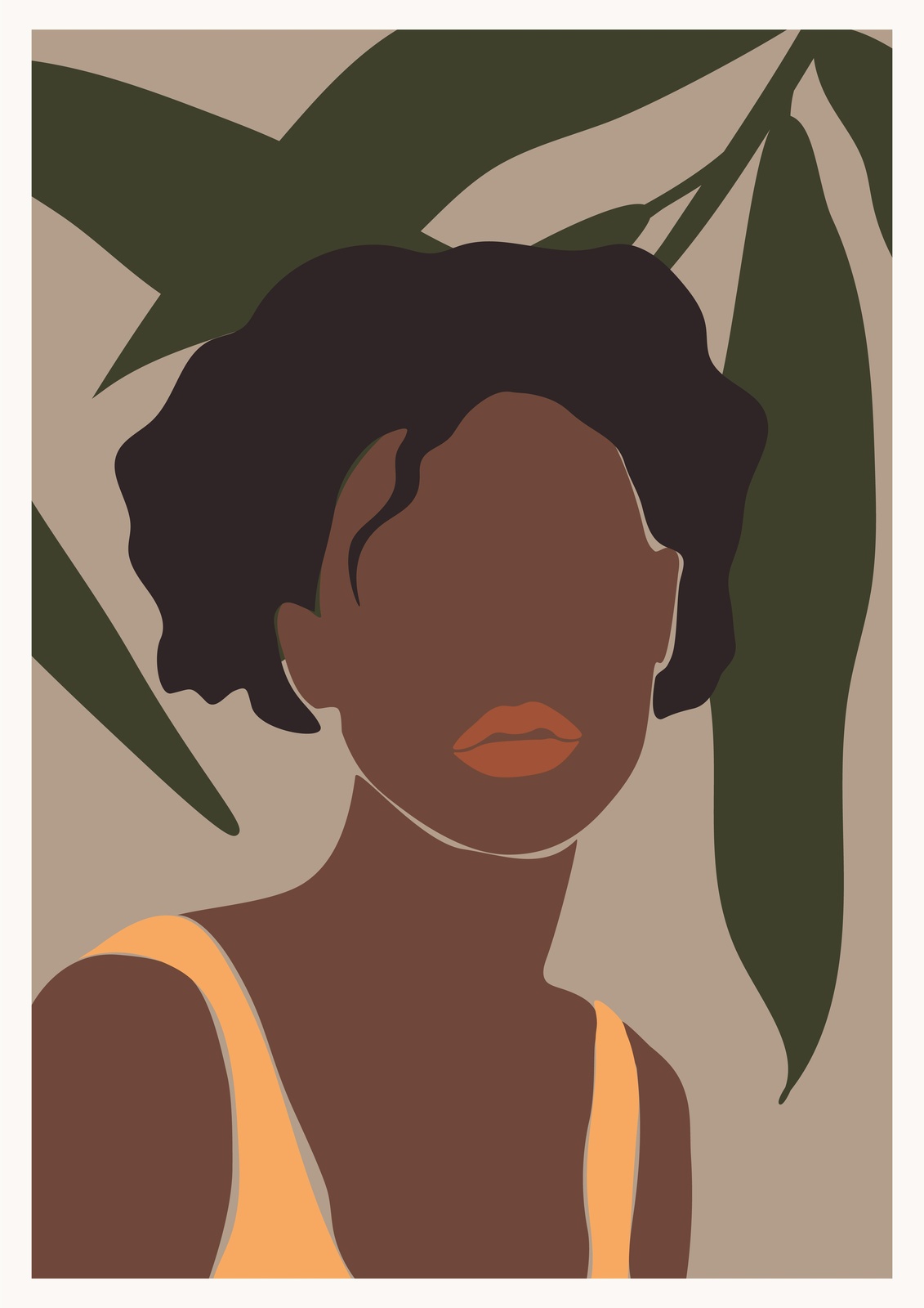 Boho Chic Woman with Tropical Leaves Wall Art