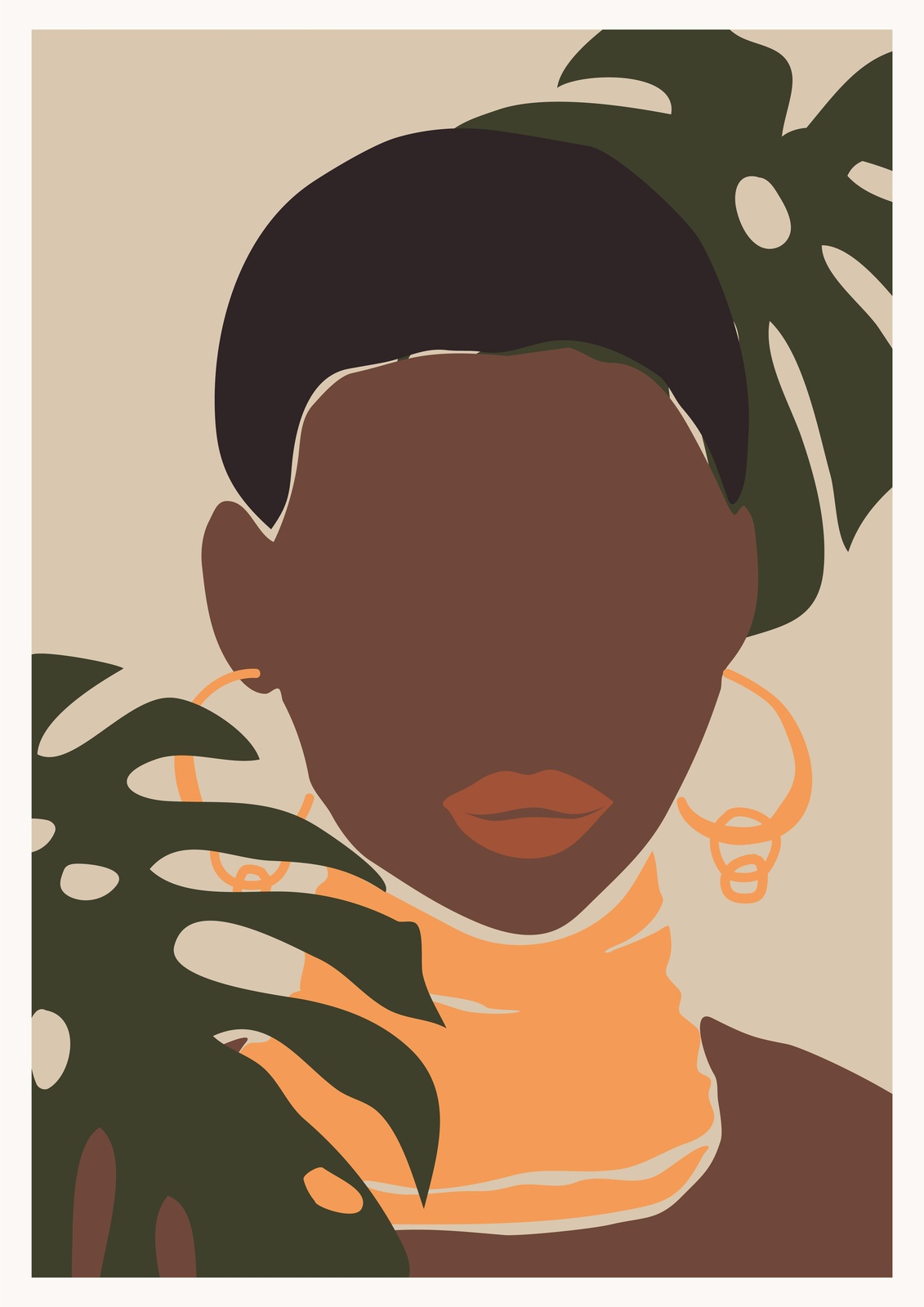 Bohemian Abstract Face & Tropical Leaves Wall Art